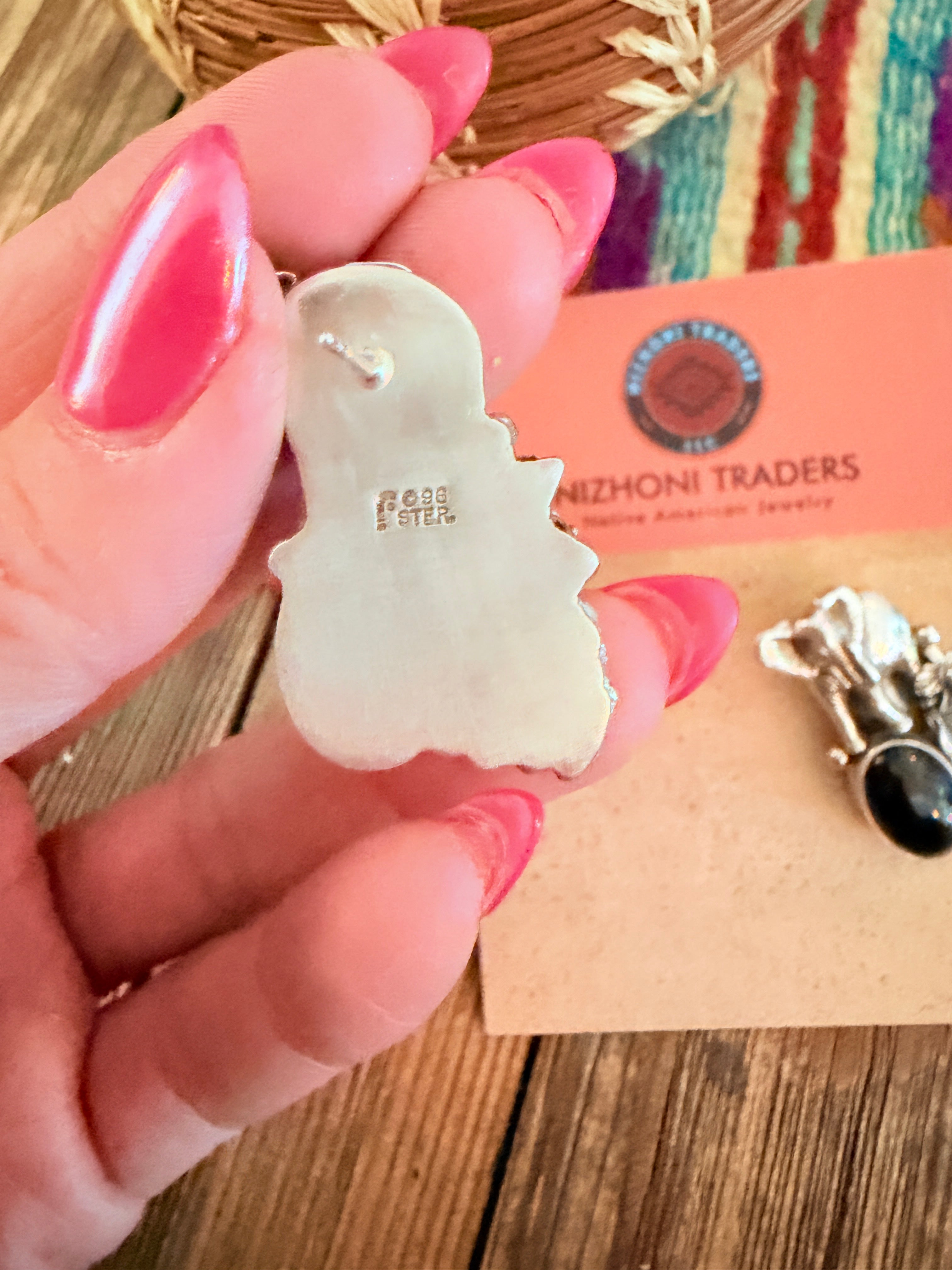 Old Pawn Vintage Handcrafted Onyx & Sterling Silver Elephant Earrings