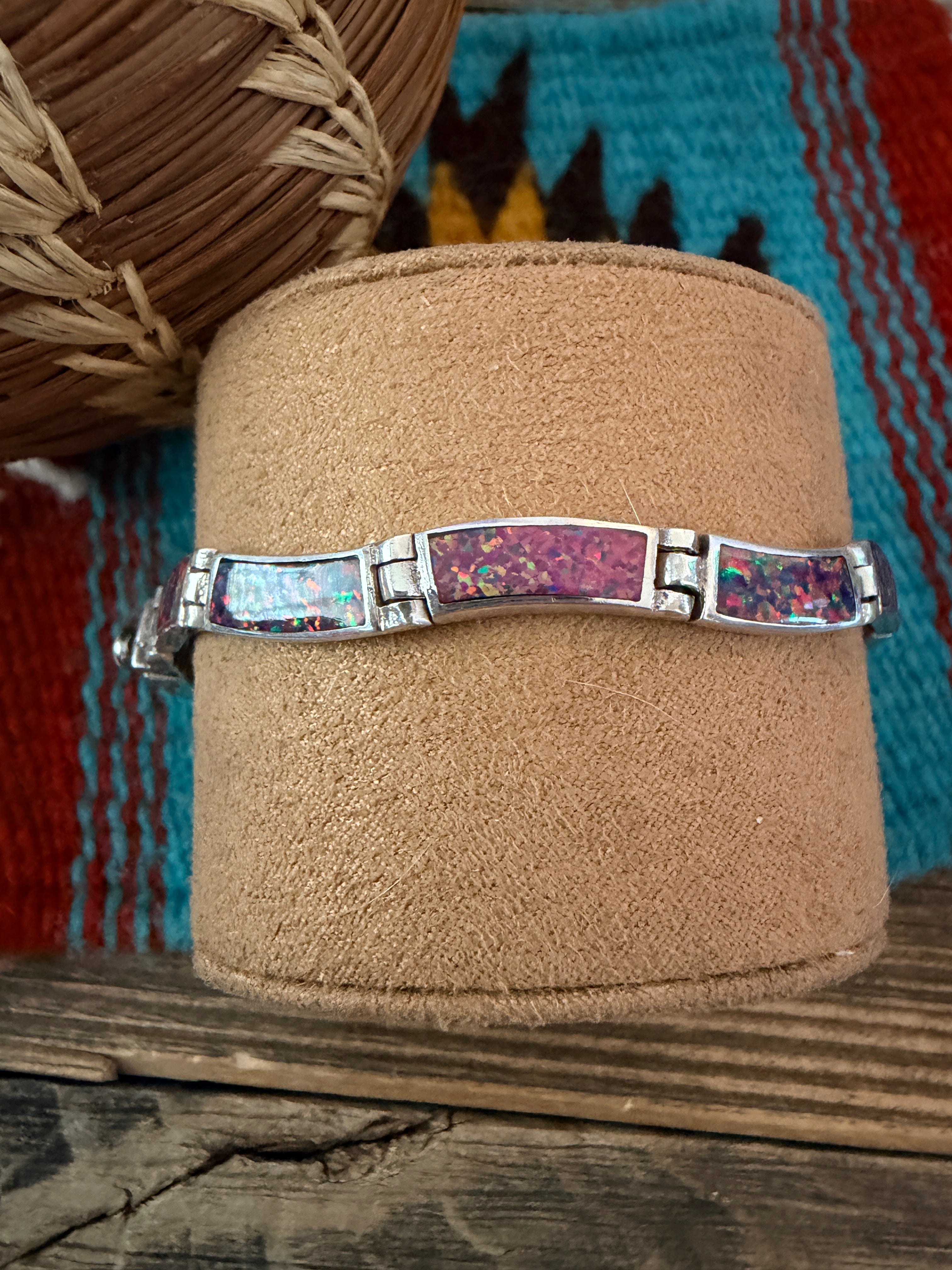 Handcrafted Old Pawn Sterling Silver & Opal Link Bracelet