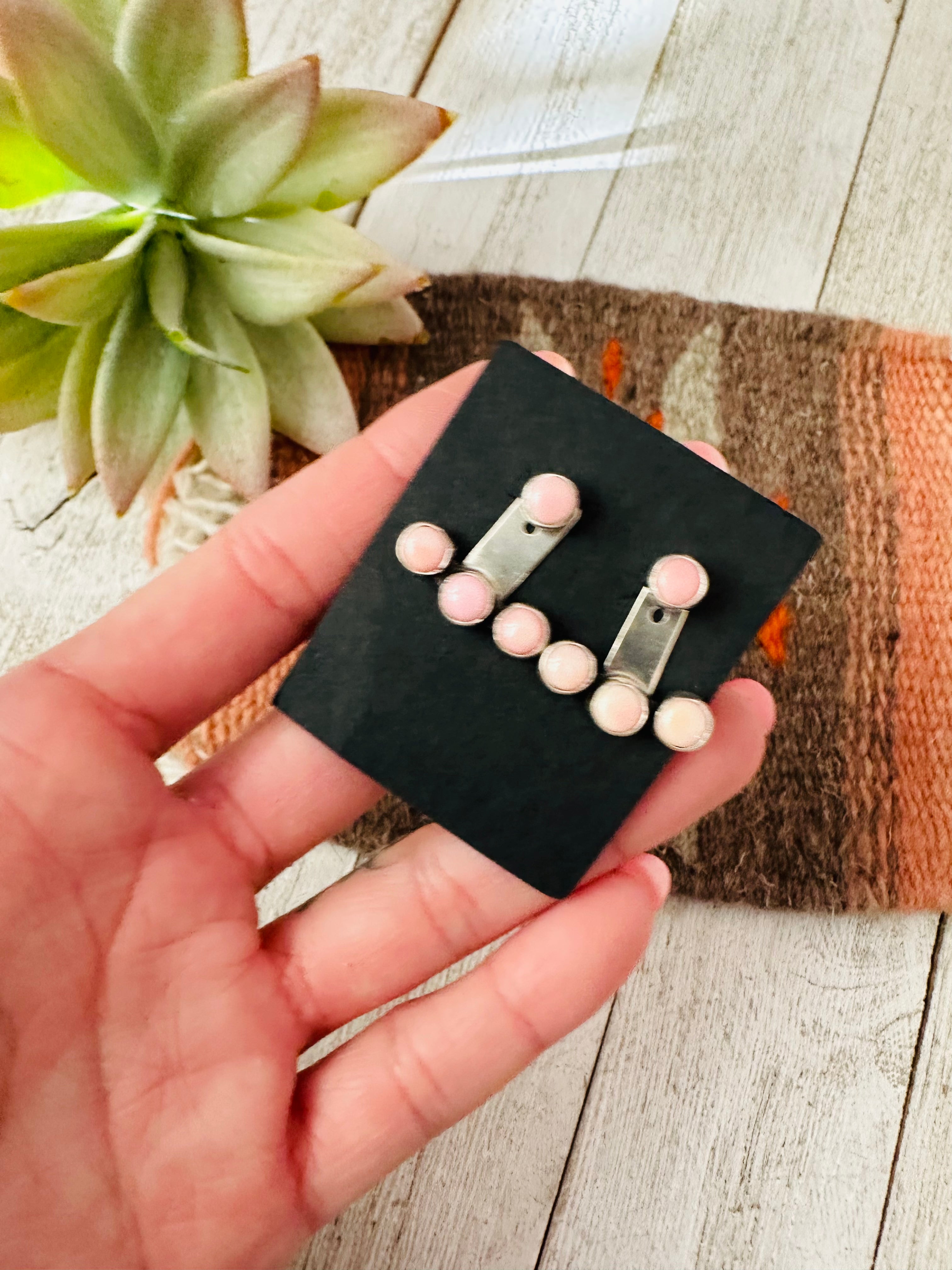 Navajo Queen Pink Conch & Sterling Silver Post Earrings