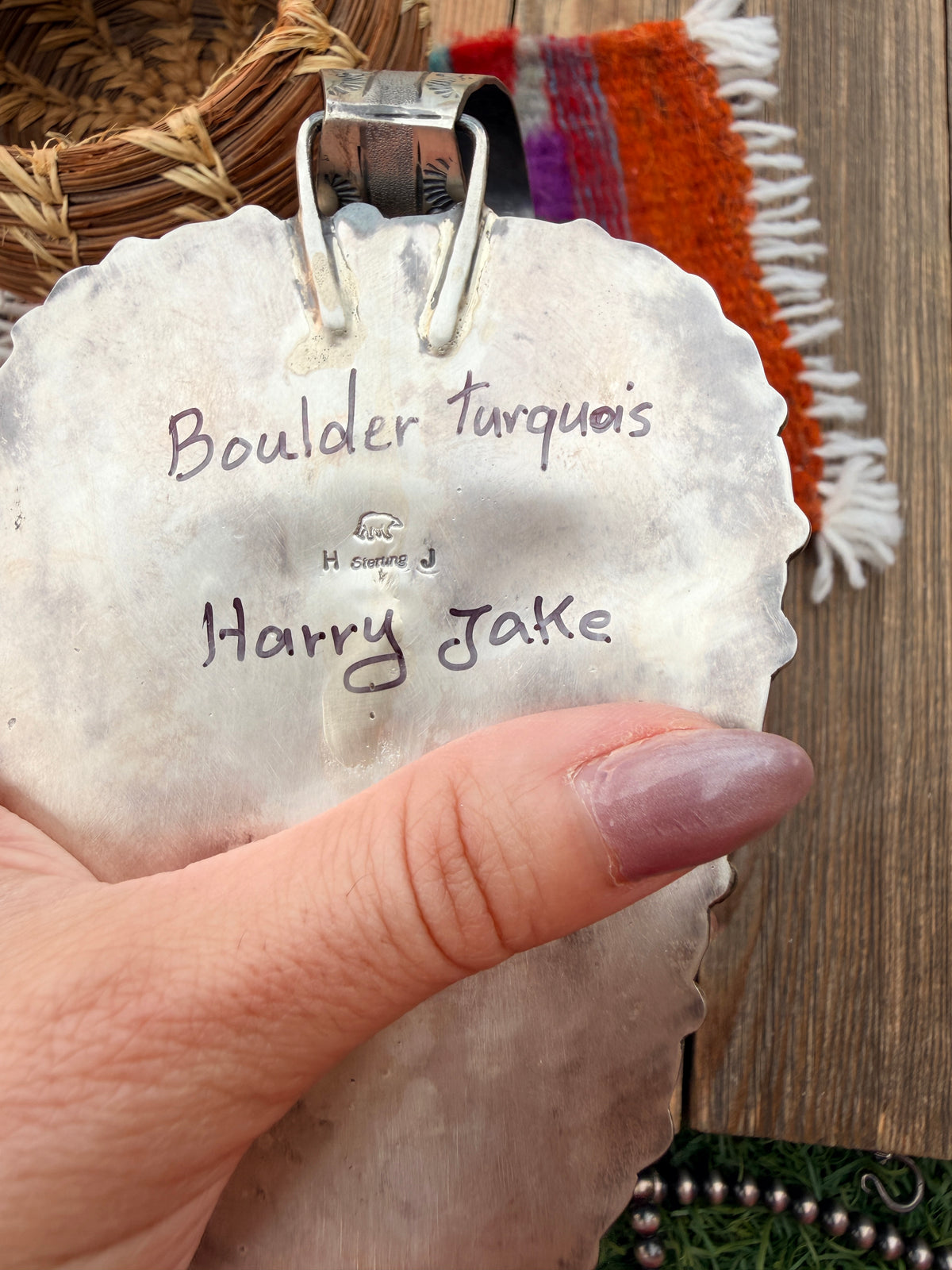 Handcrafted Sterling Silver & Boulder Ribbon Turquoise Pendant by Harry Jake