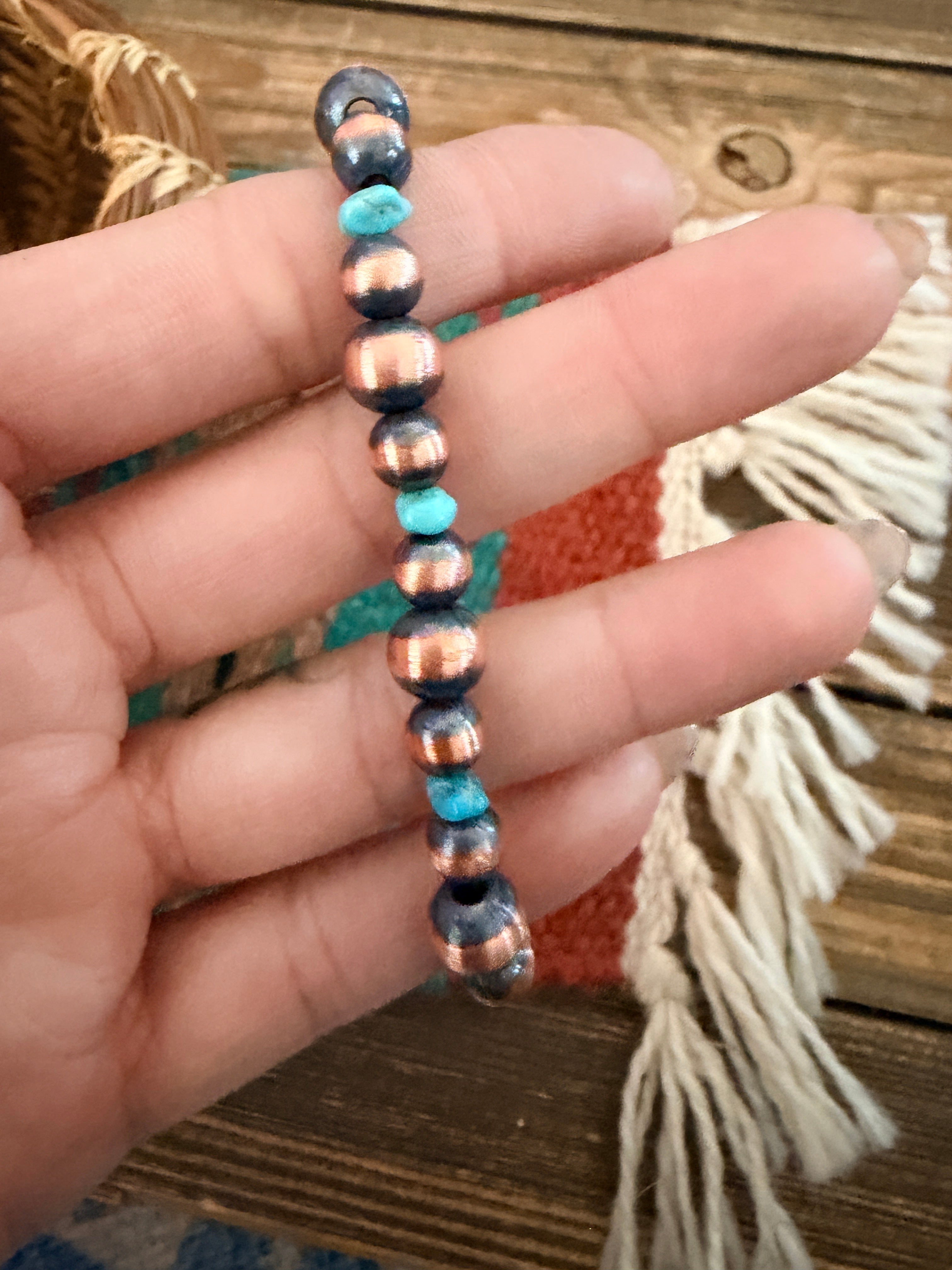Handcrafted Turquoise & Copper Beaded Bracelet