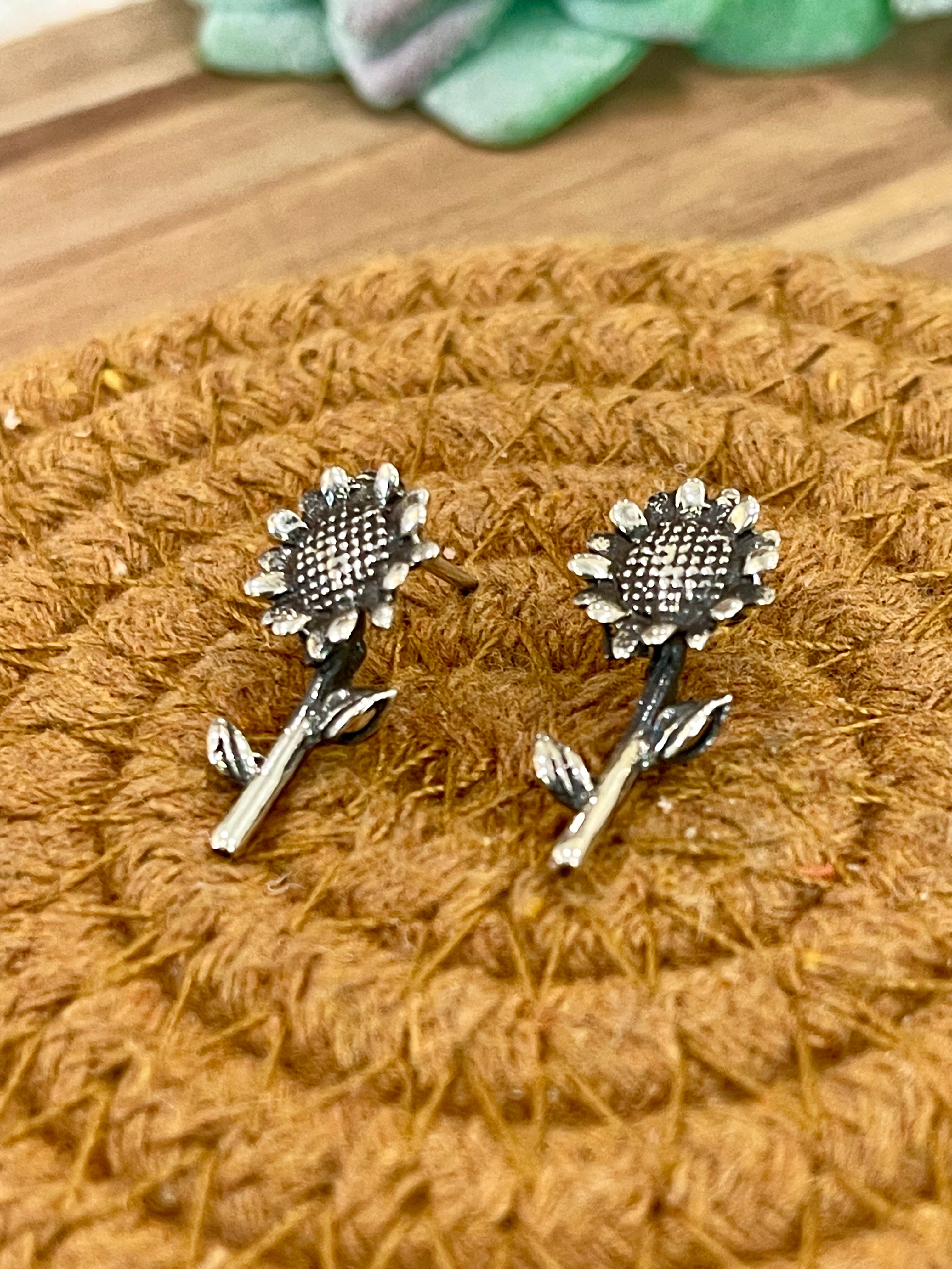 Handmade In Mexico Sterling Silver, Sunflower Stud Earrings