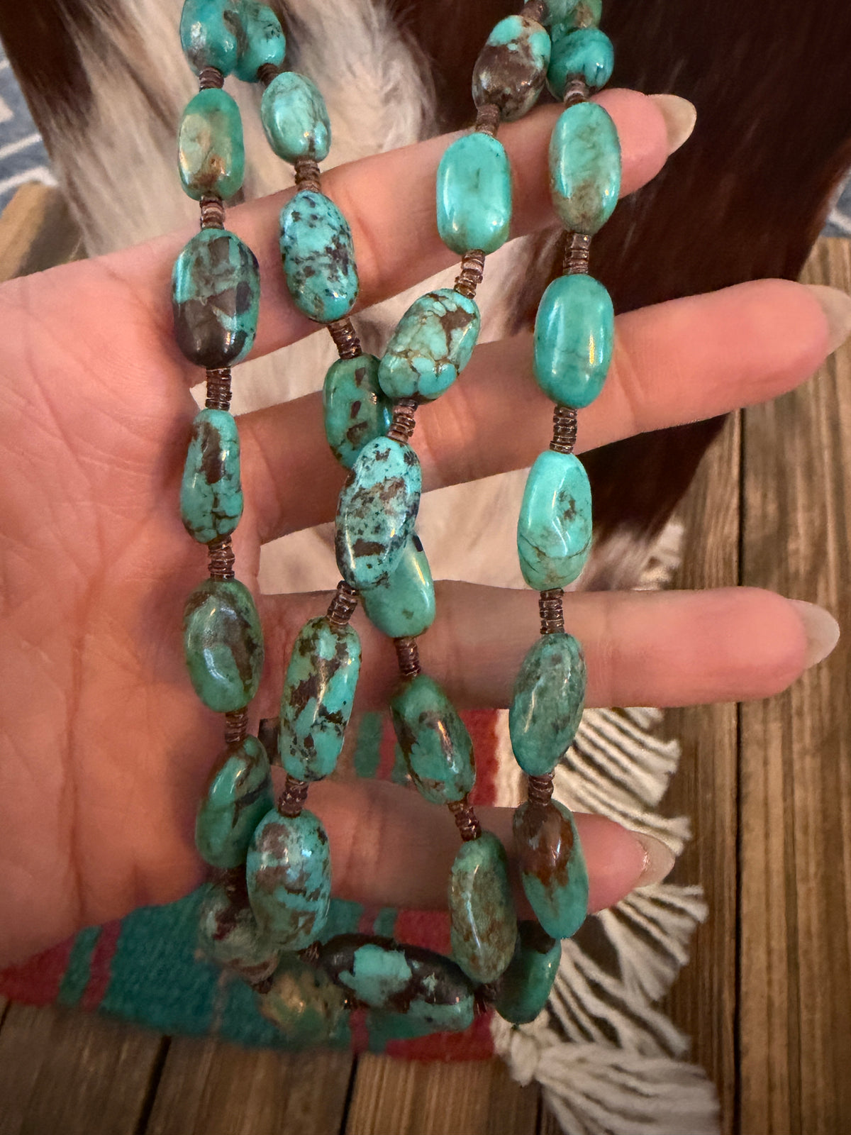 Old Pawn Handcrafted Turquoise Double-Strand Beaded 28” Necklace