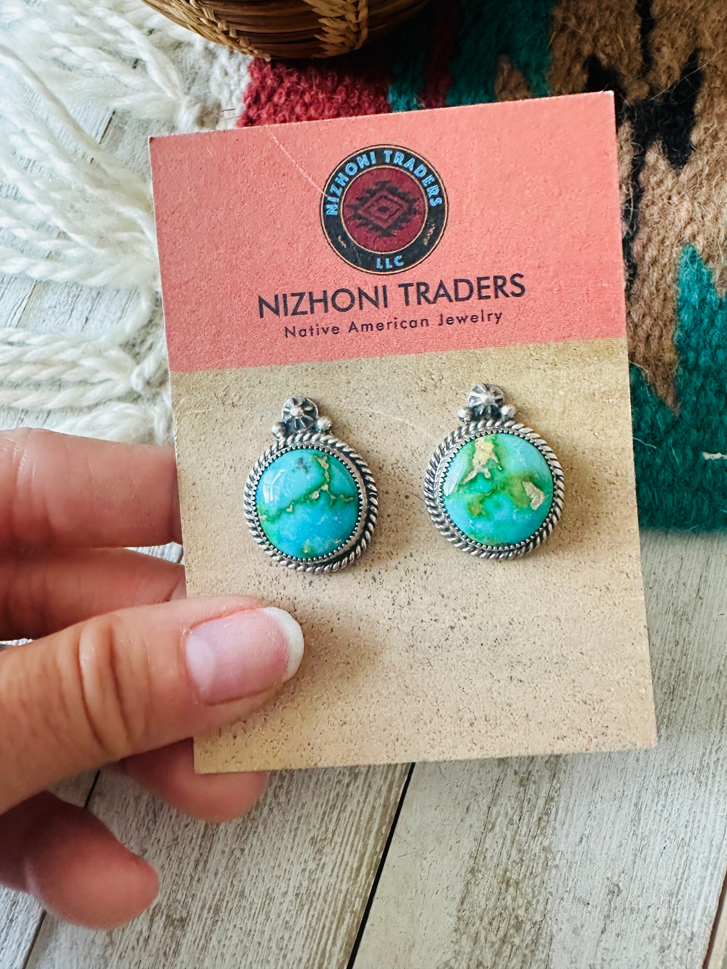 Navajo Sonoran Gold Turquoise & Sterling Silver Post Earrings