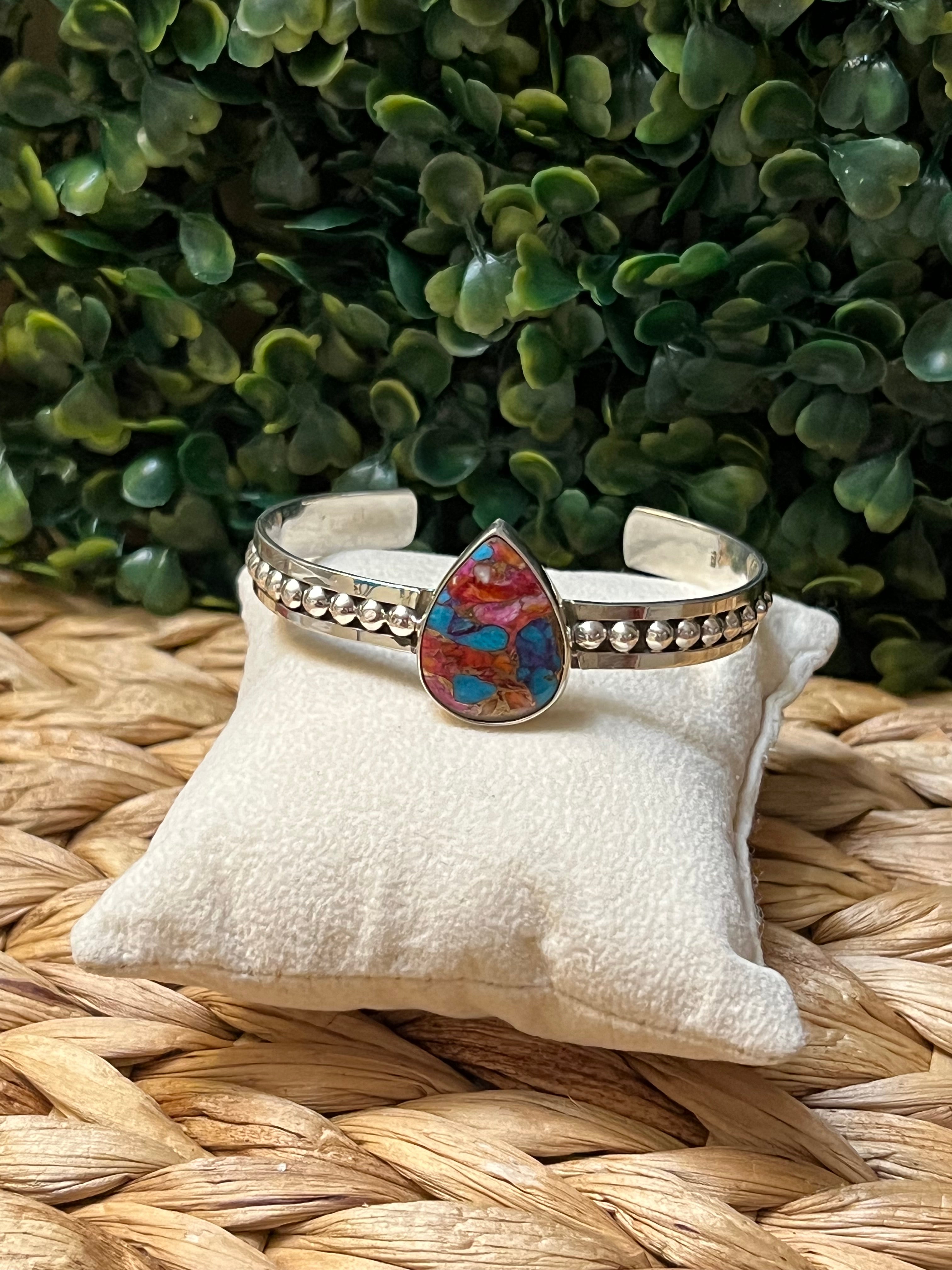 Handmade Sterling Silver & Pink Dream Tear Drop Handcuff Bracelet