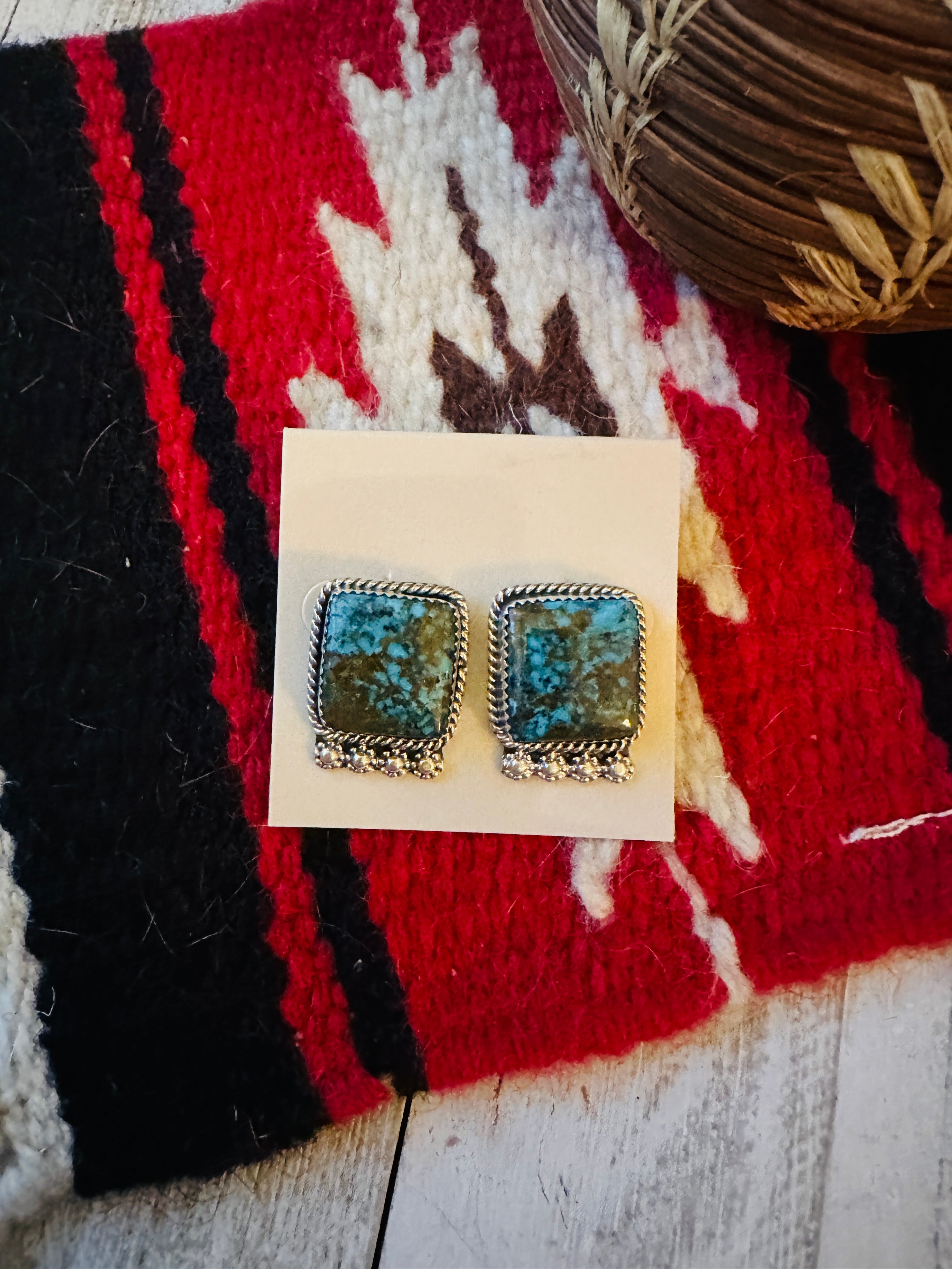 Navajo Kingman Web Turquoise & Sterling Silver Post Earrings