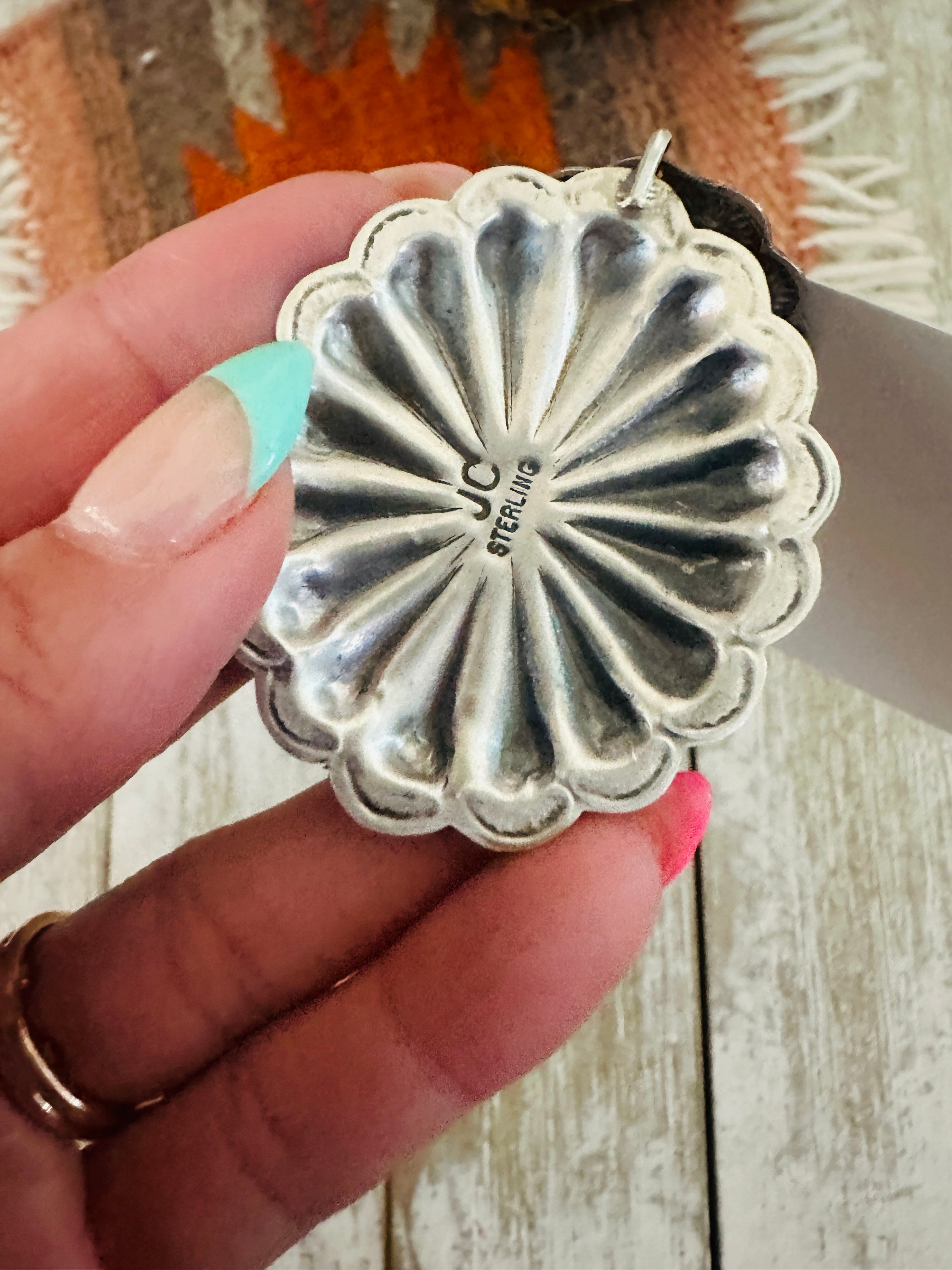 Handcrafted Orange Spiny and Sterling Silver Concho Dangle Earrings