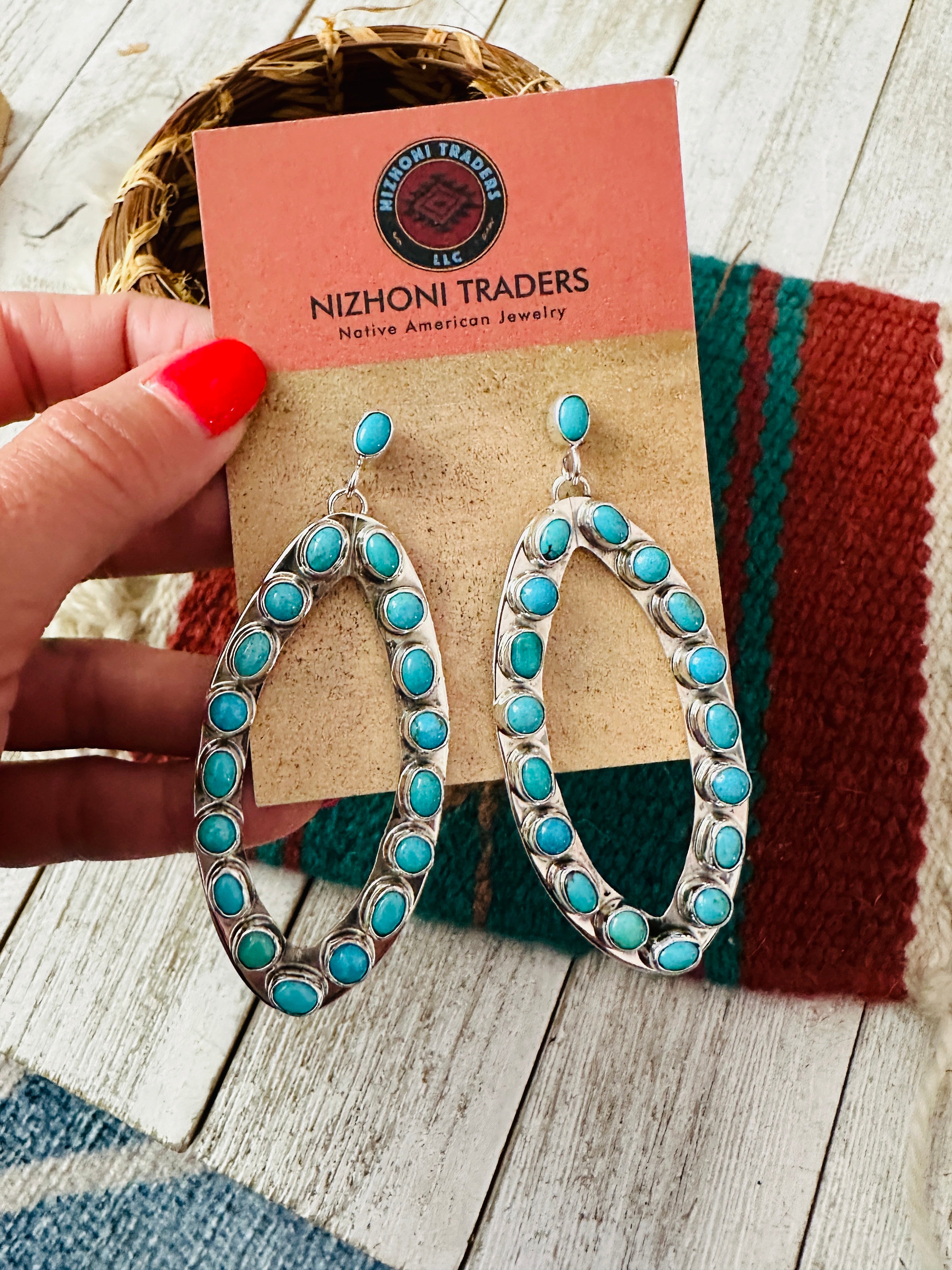 Navajo Sterling Silver & Turquoise Cluster Dangle Earrings