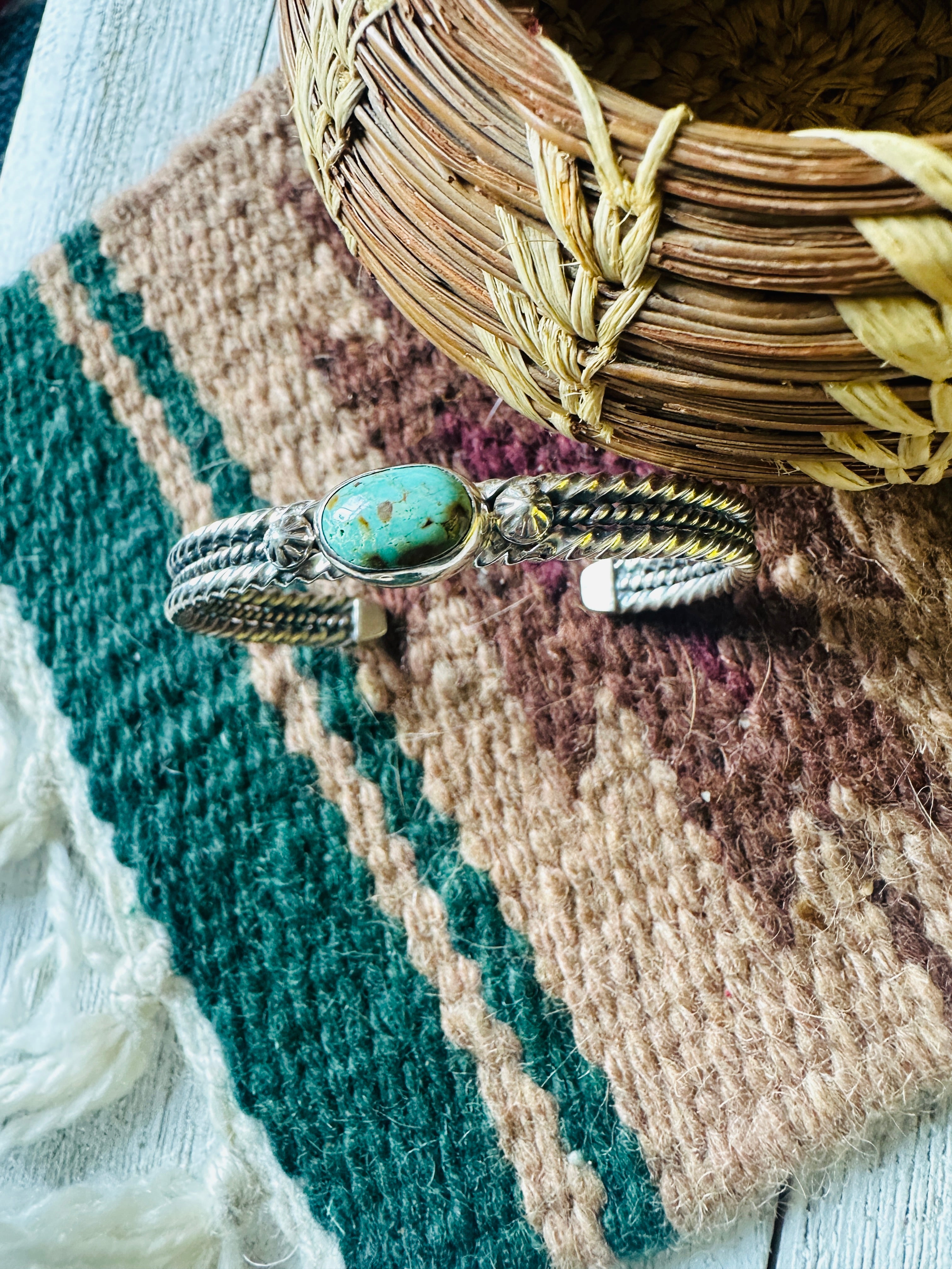 Navajo Sterling Silver & Royston Turquoise Cuff Bracelet