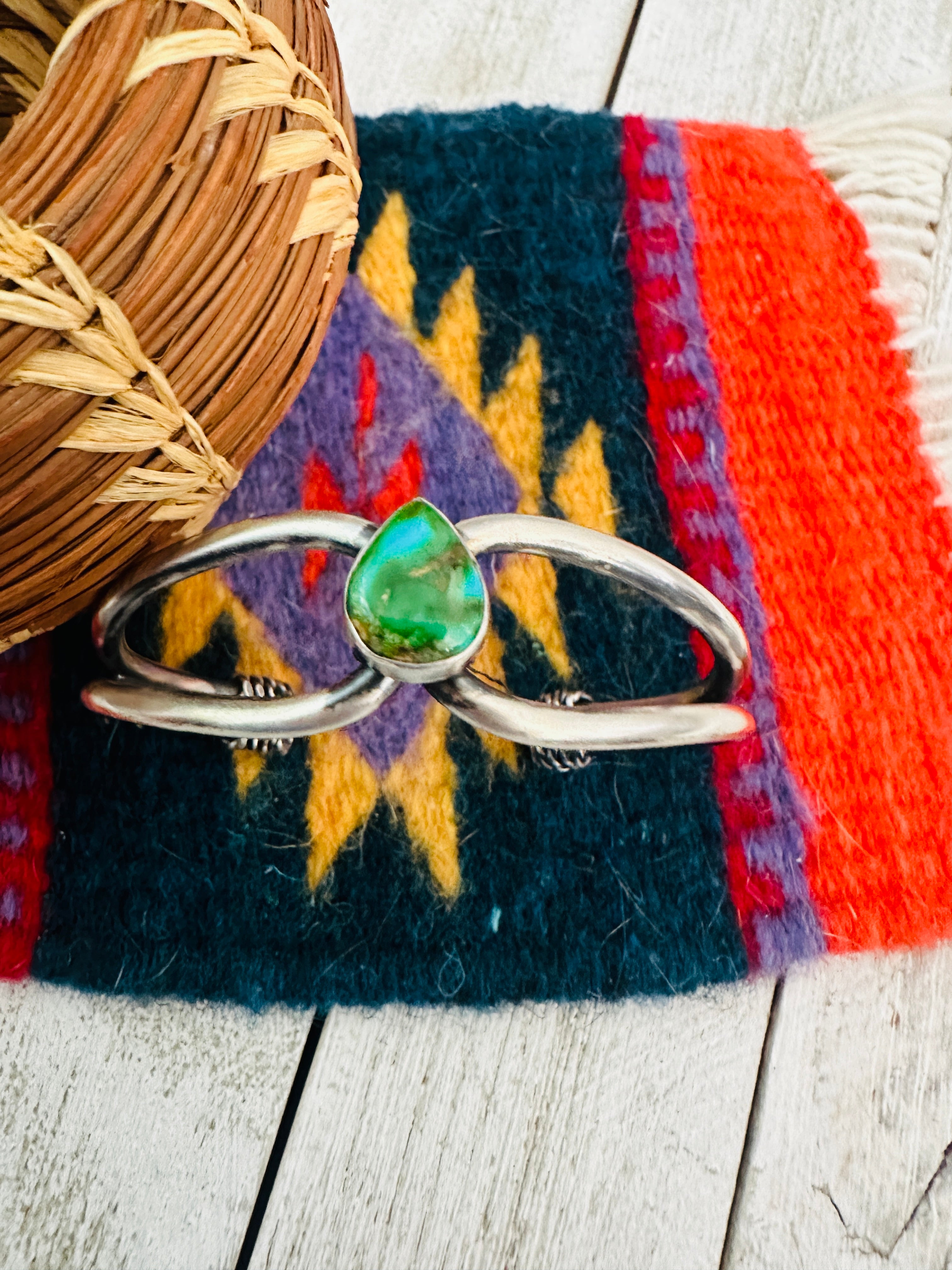 Navajo Sonoran Gold Turquoise & Sterling Silver Cuff Bracelet