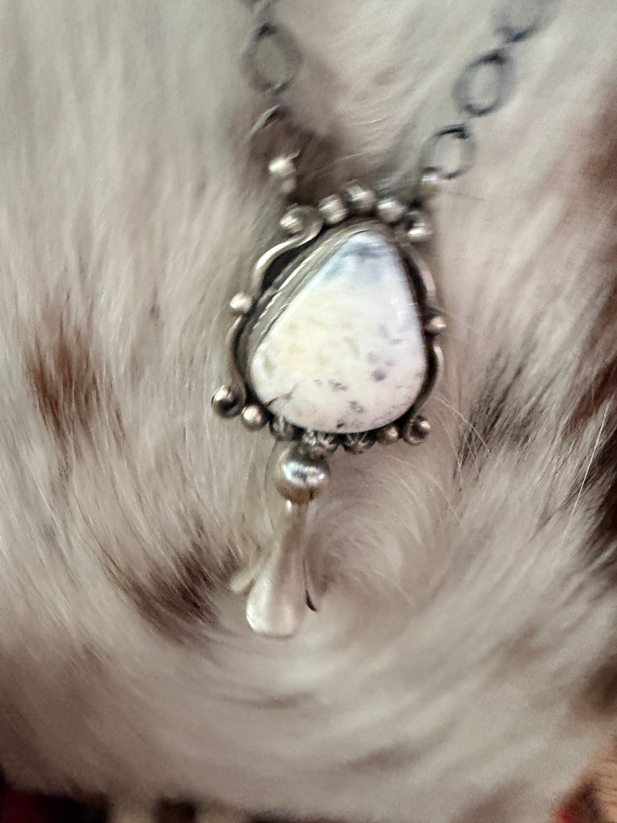 Handcrafted White Buffalo & Sterling Silver Blossom Necklace by Sheila Becenti
