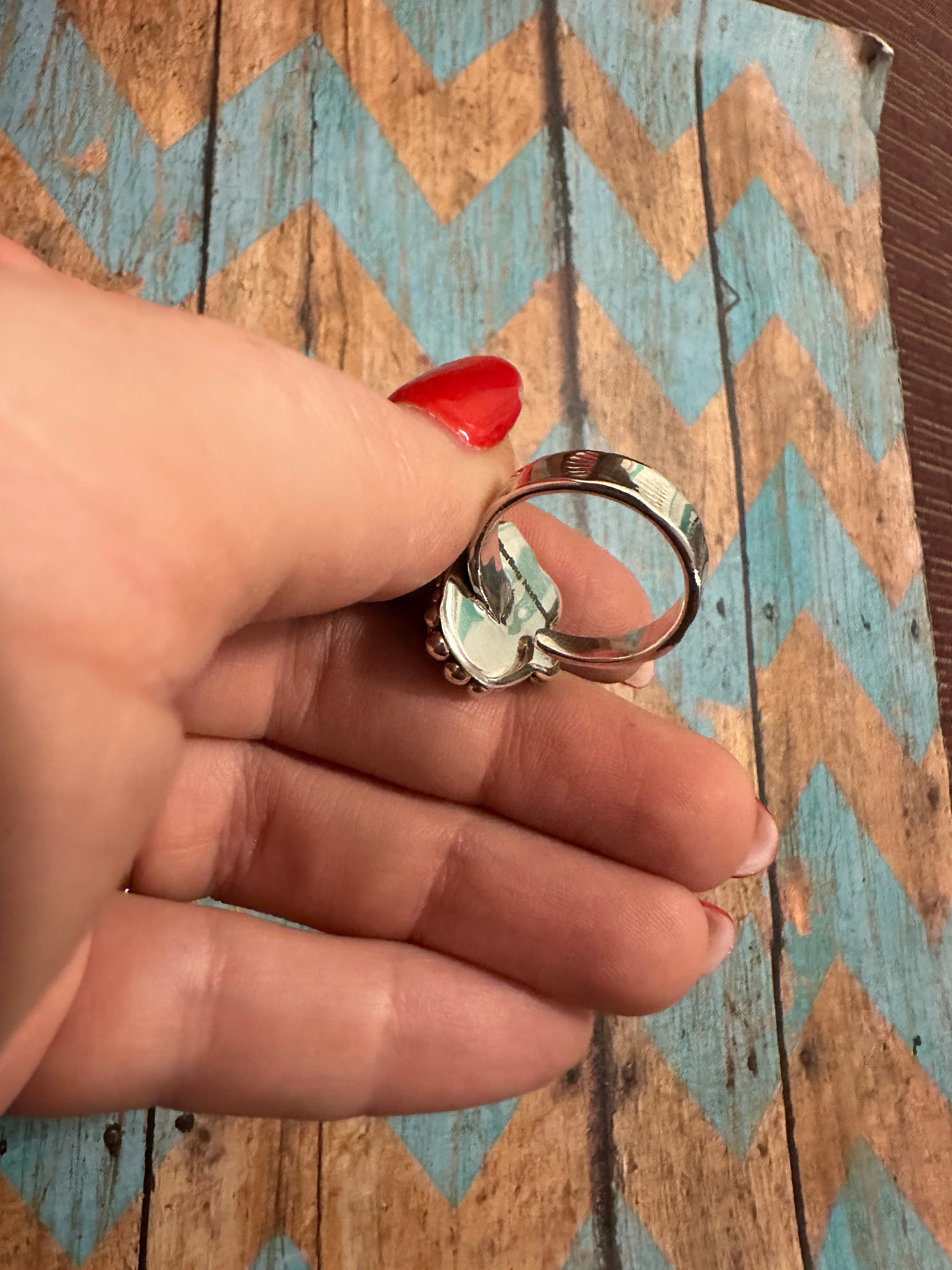 Beautiful Handmade Palomino Turquoise And Sterling Silver Adjustable Flower Ring