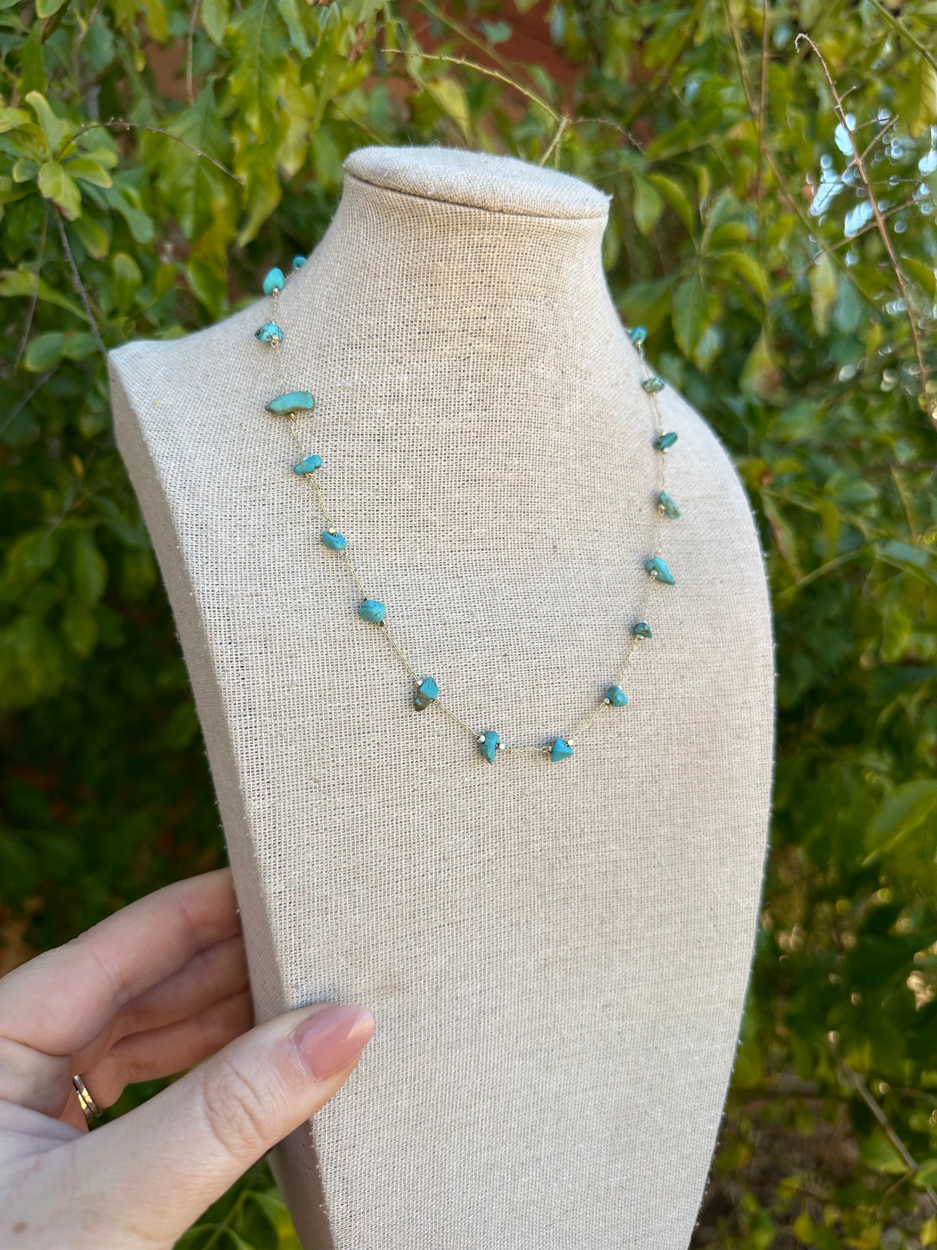 “The Golden Collection” Wild Storm Handmade Natural Turquoise Beaded 14k Gold Plated Necklace