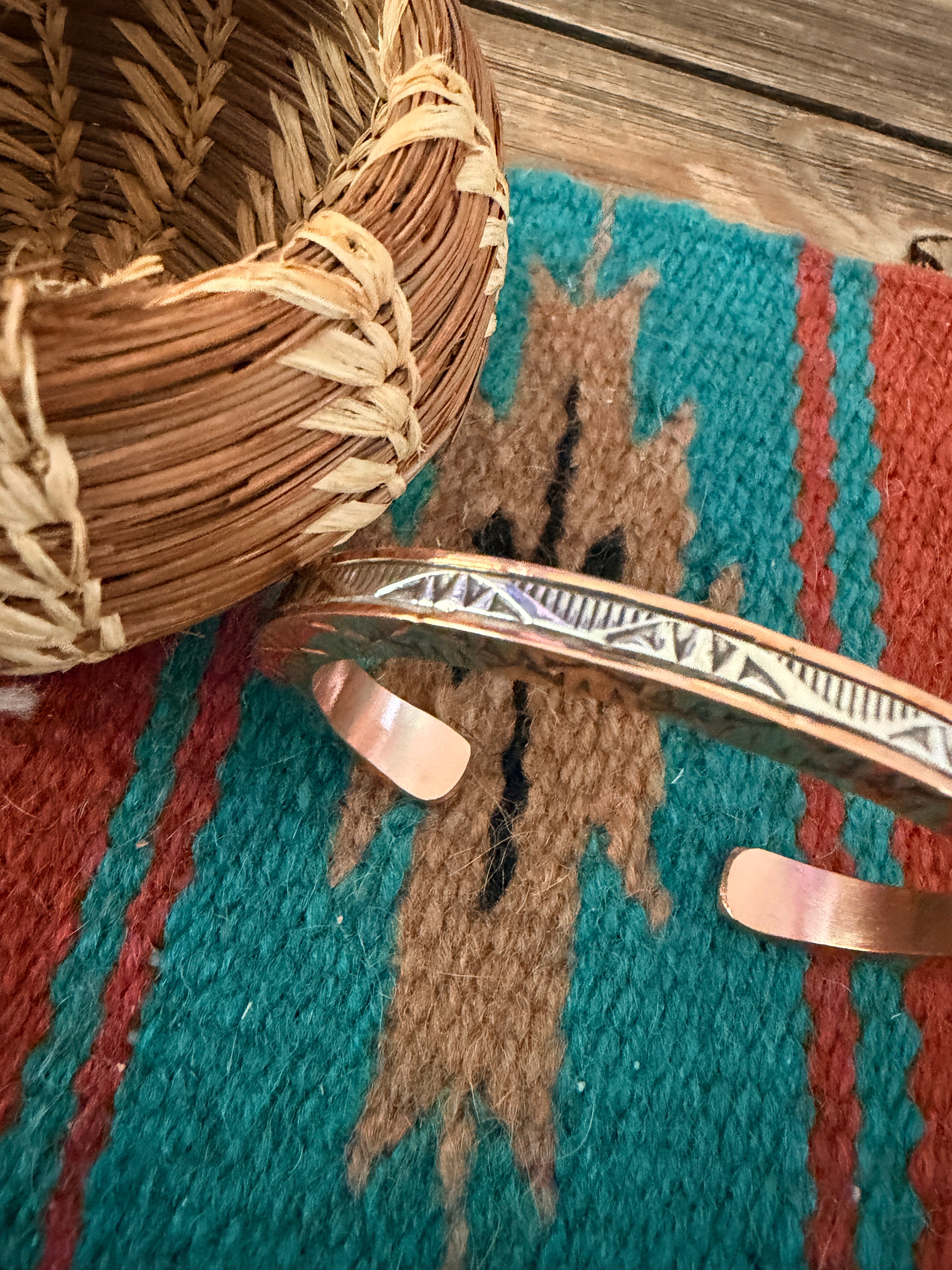 Handcrafted Copper & Sterling Silver Cuff Bracelet by Wylie Secatero