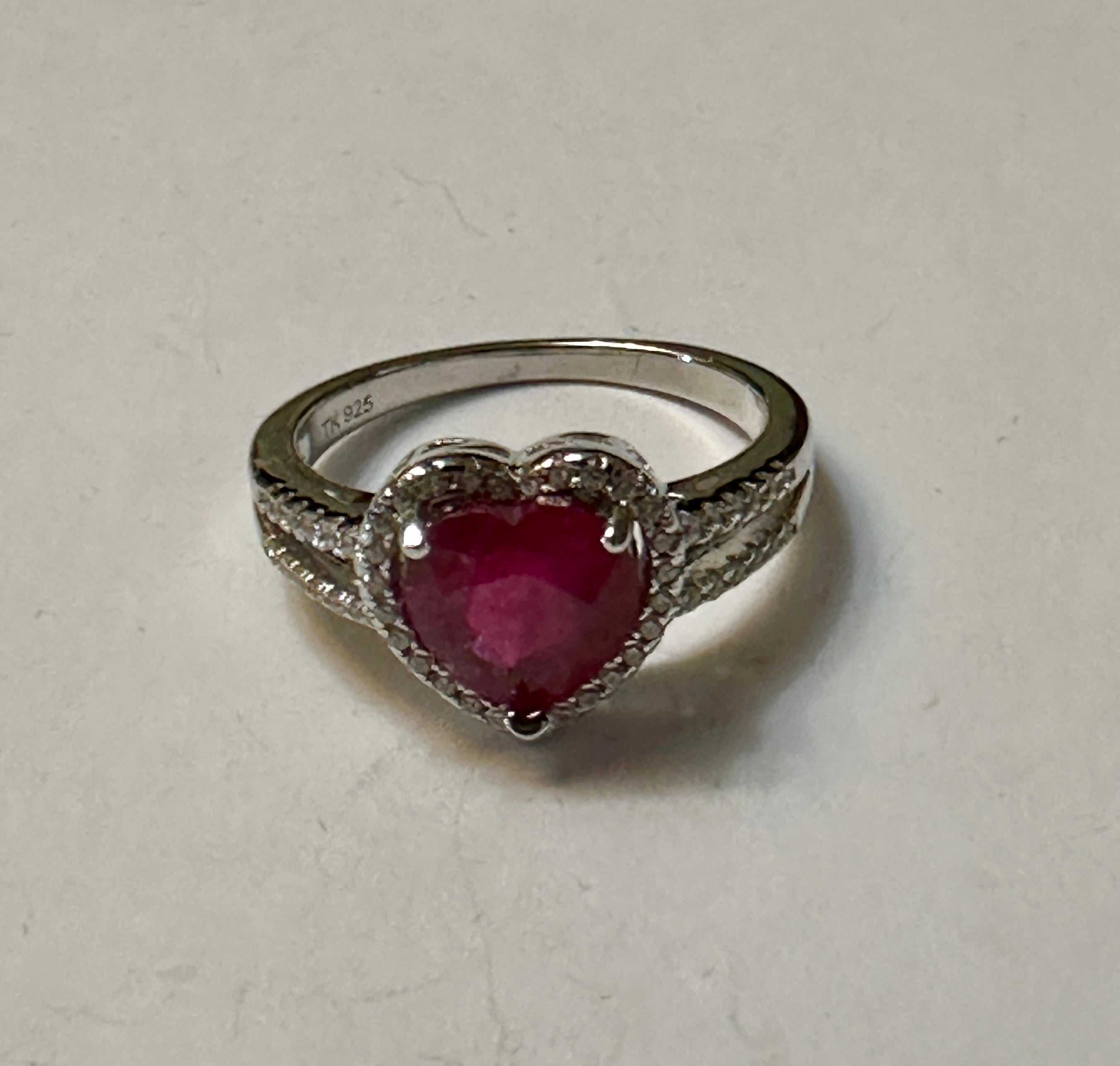 Pink Topaz Heart Shape Sterling Silver Ring Size 8