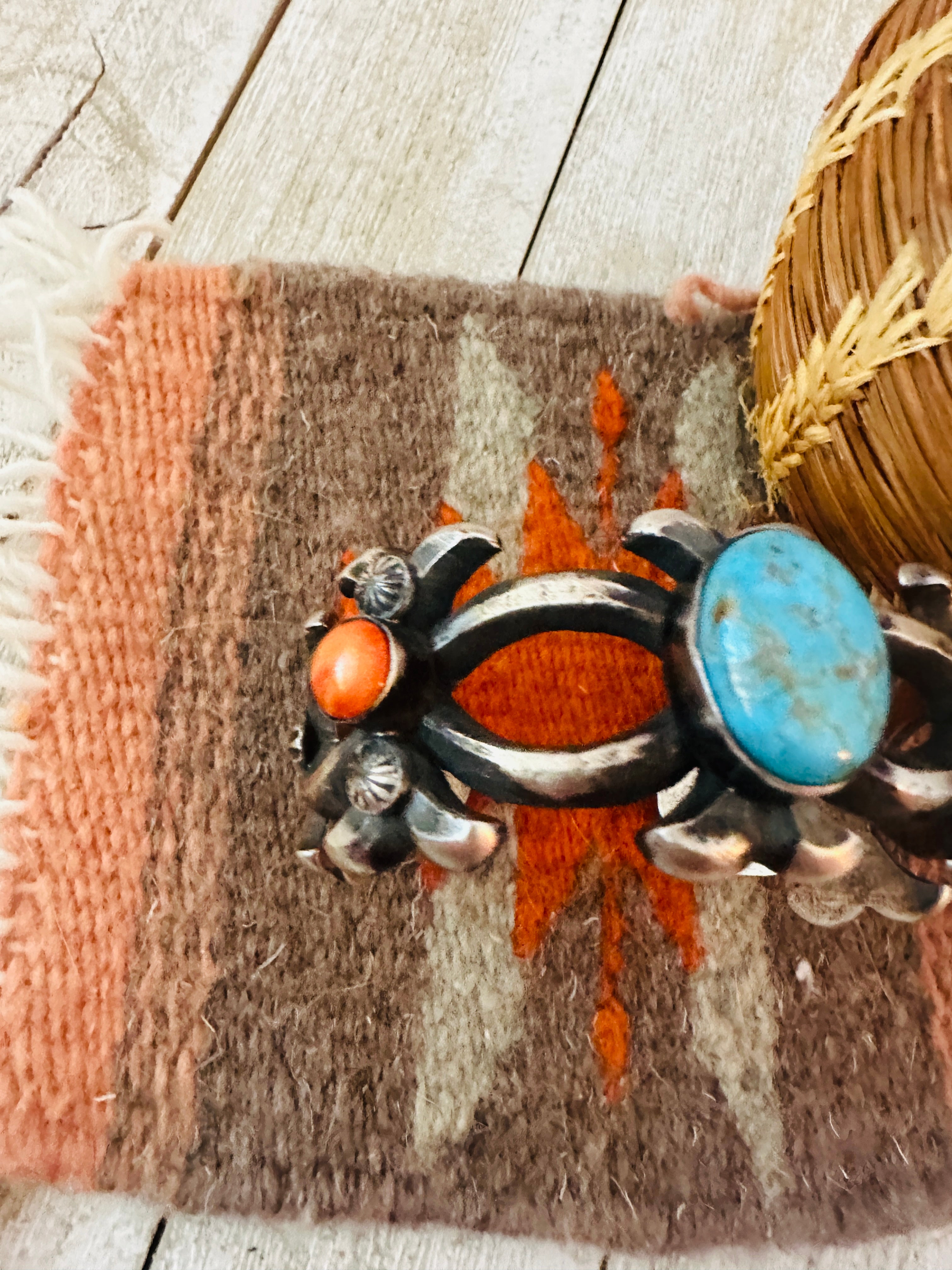Handcrafted Turquoise, Spiny & Sterling Silver Cuff Bracelet by Chimney Butte