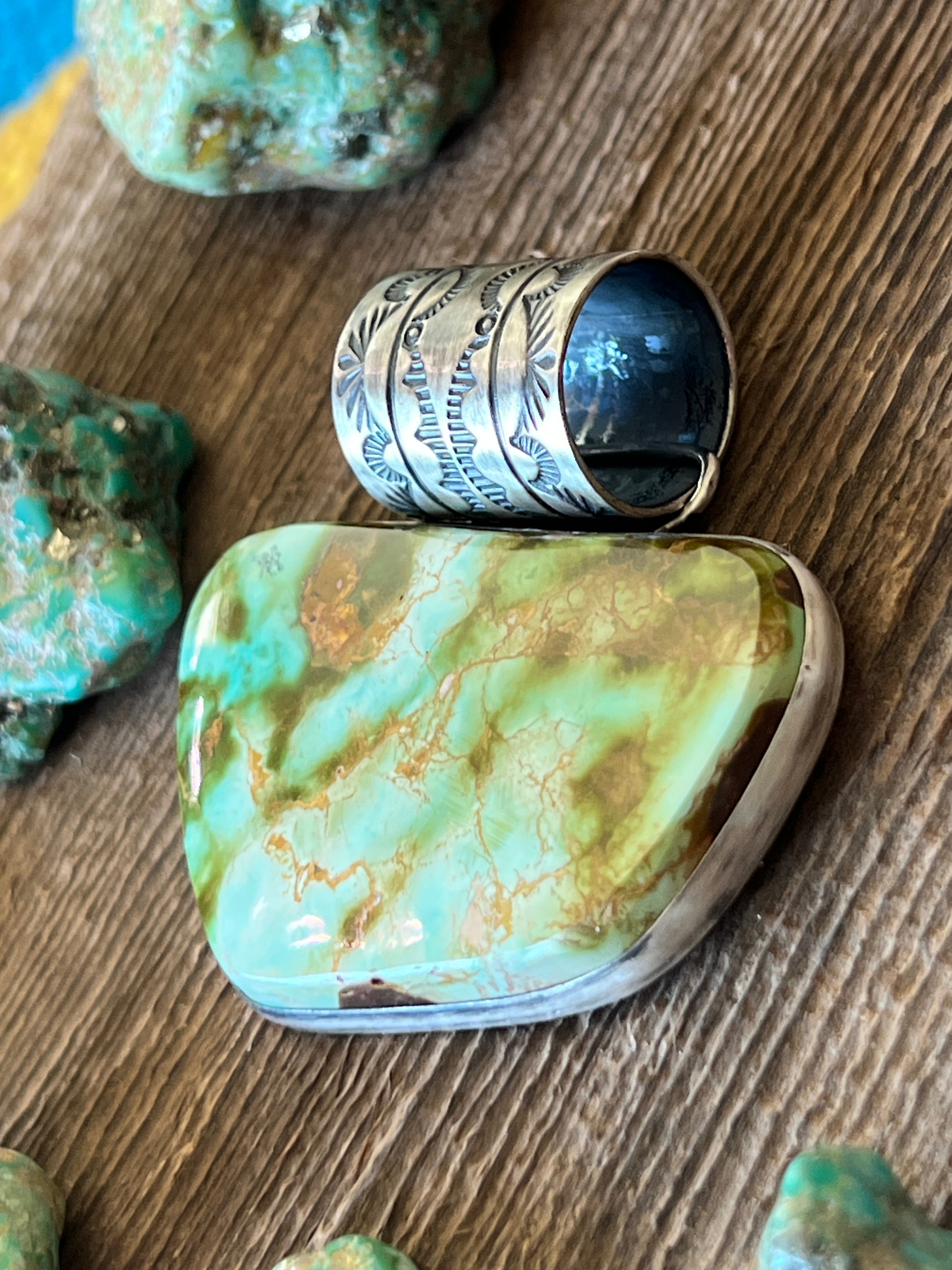 Handcrafted Sterling Silver and Royston Turquoise Solo Pendant by Angela Martin