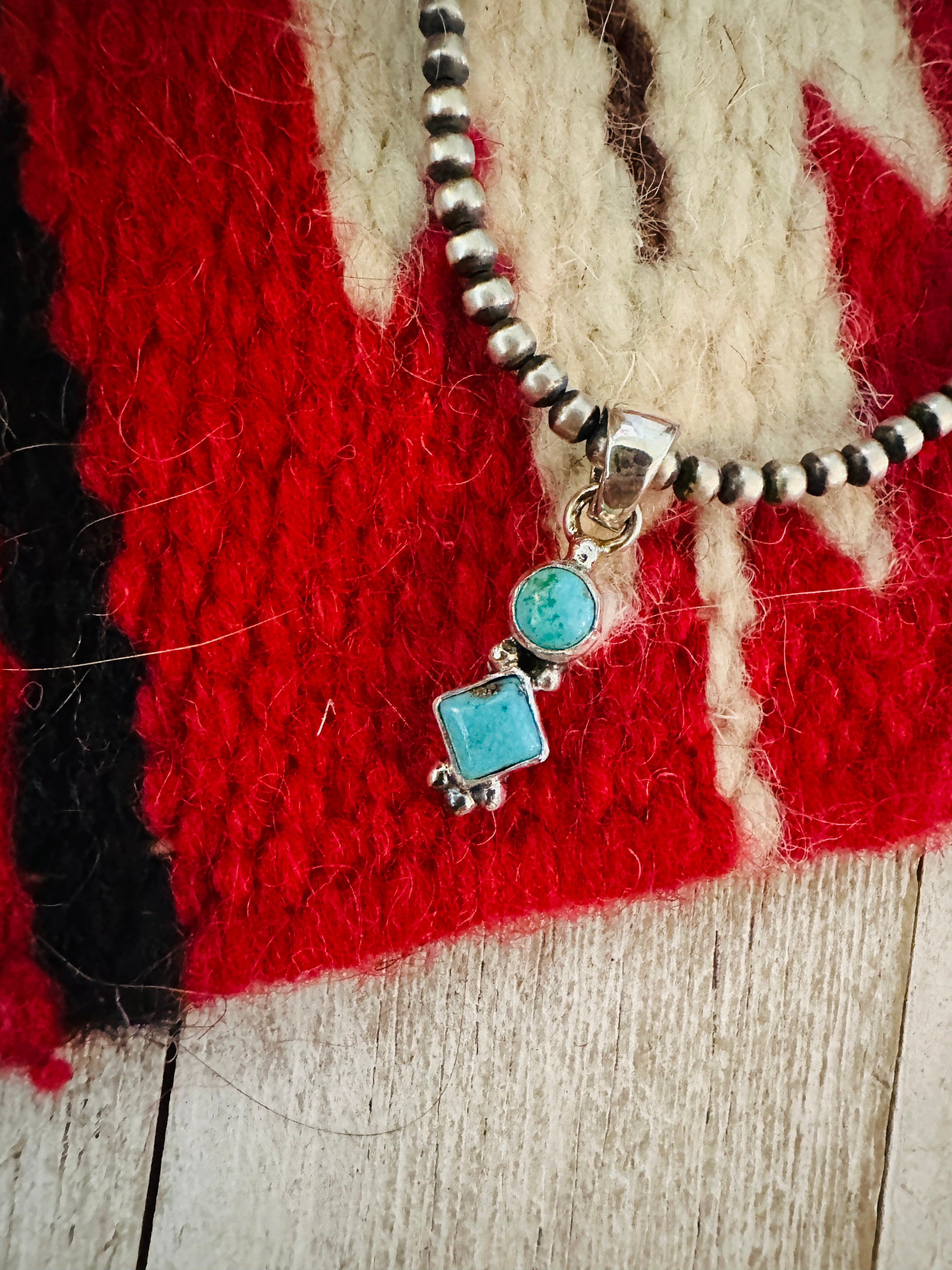 Navajo Turquoise & Sterling Silver Two-Stone Pendant