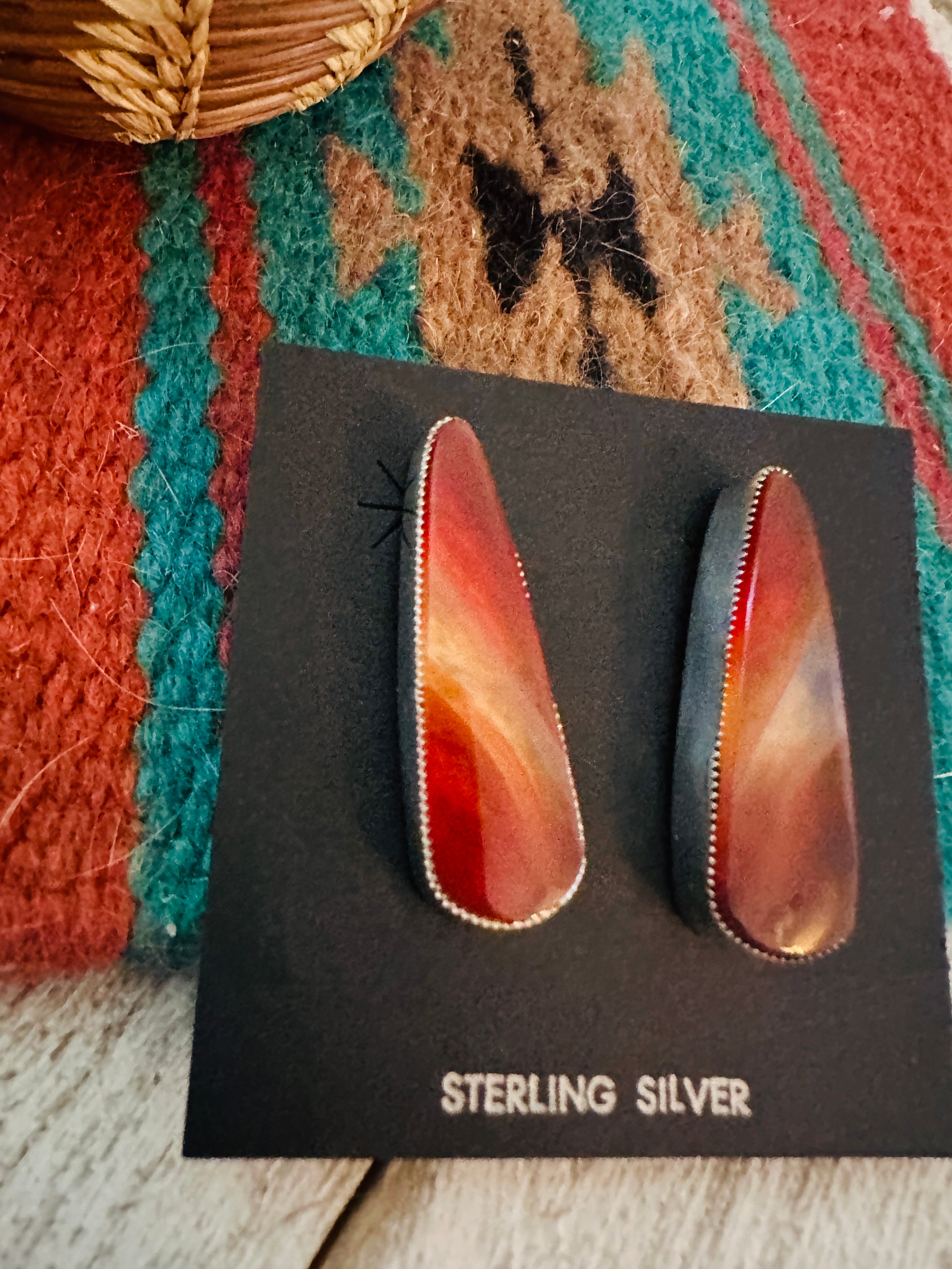 Navajo Jasper Sterling Silver Post Earrings Signed