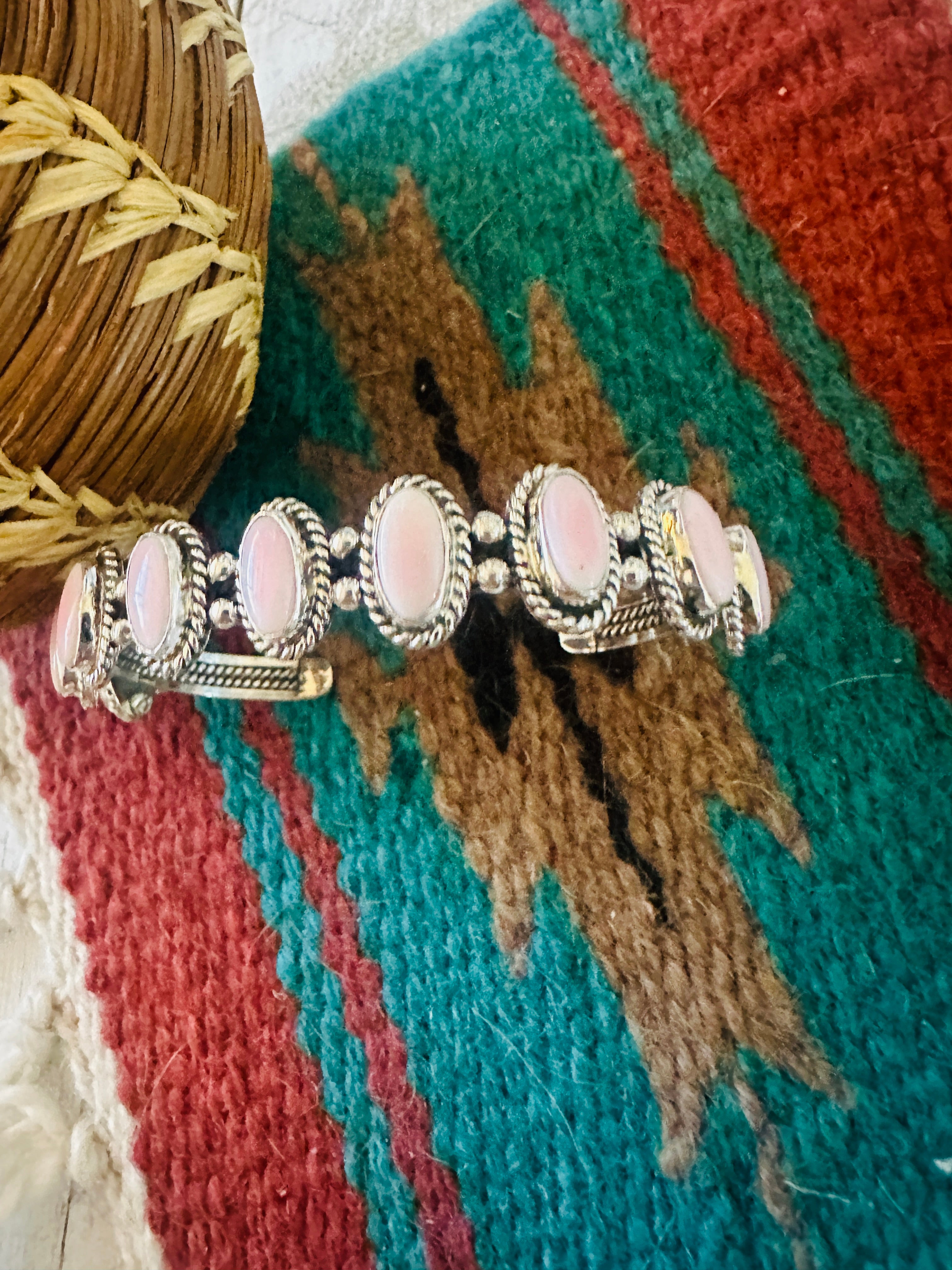 Navajo Queen Pink Conch Shell & Sterling Silver Cuff Bracelet