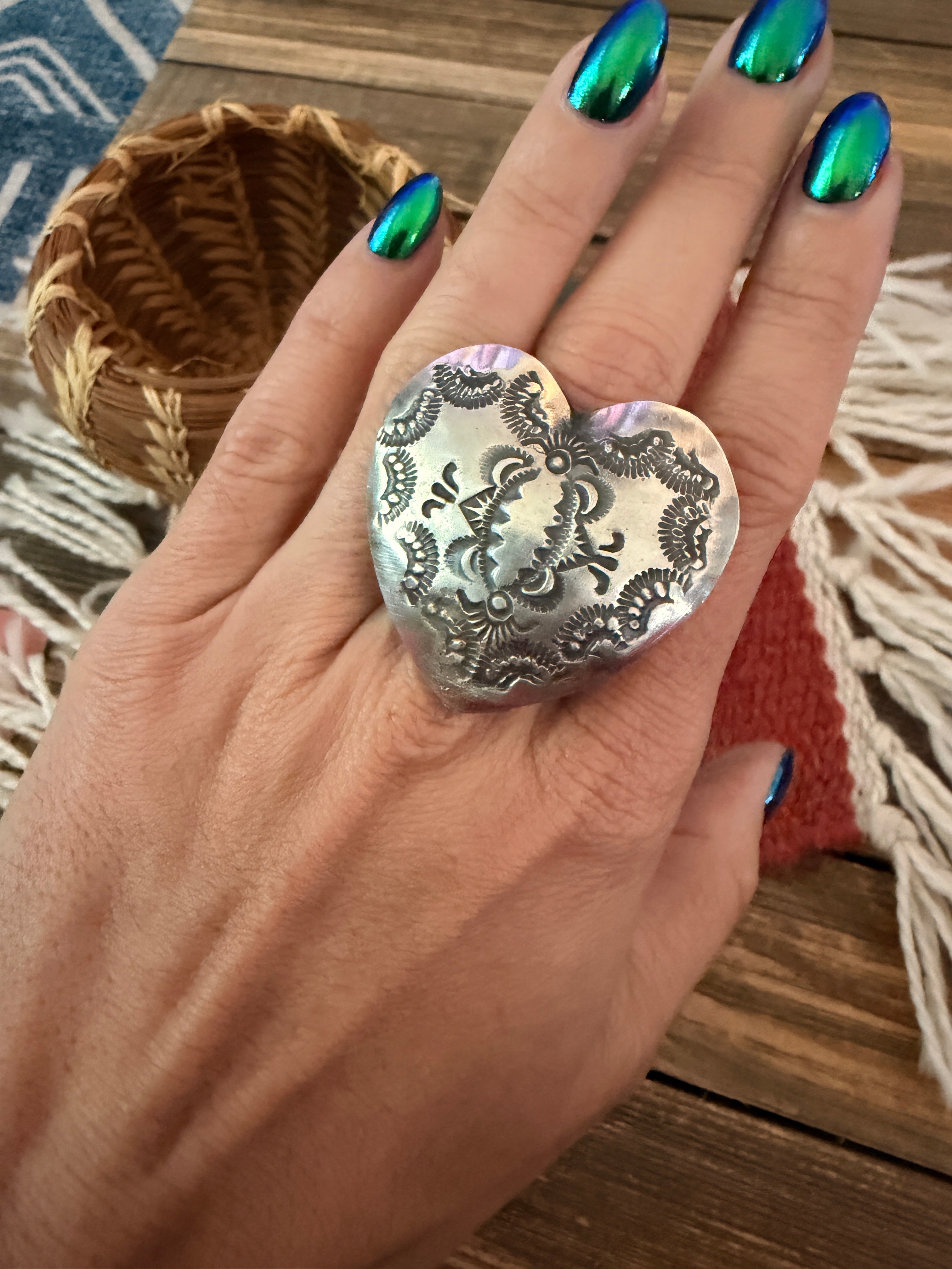 Handcrafted Sterling Silver Adjustable Heart Concho Ring by Vincent Platero