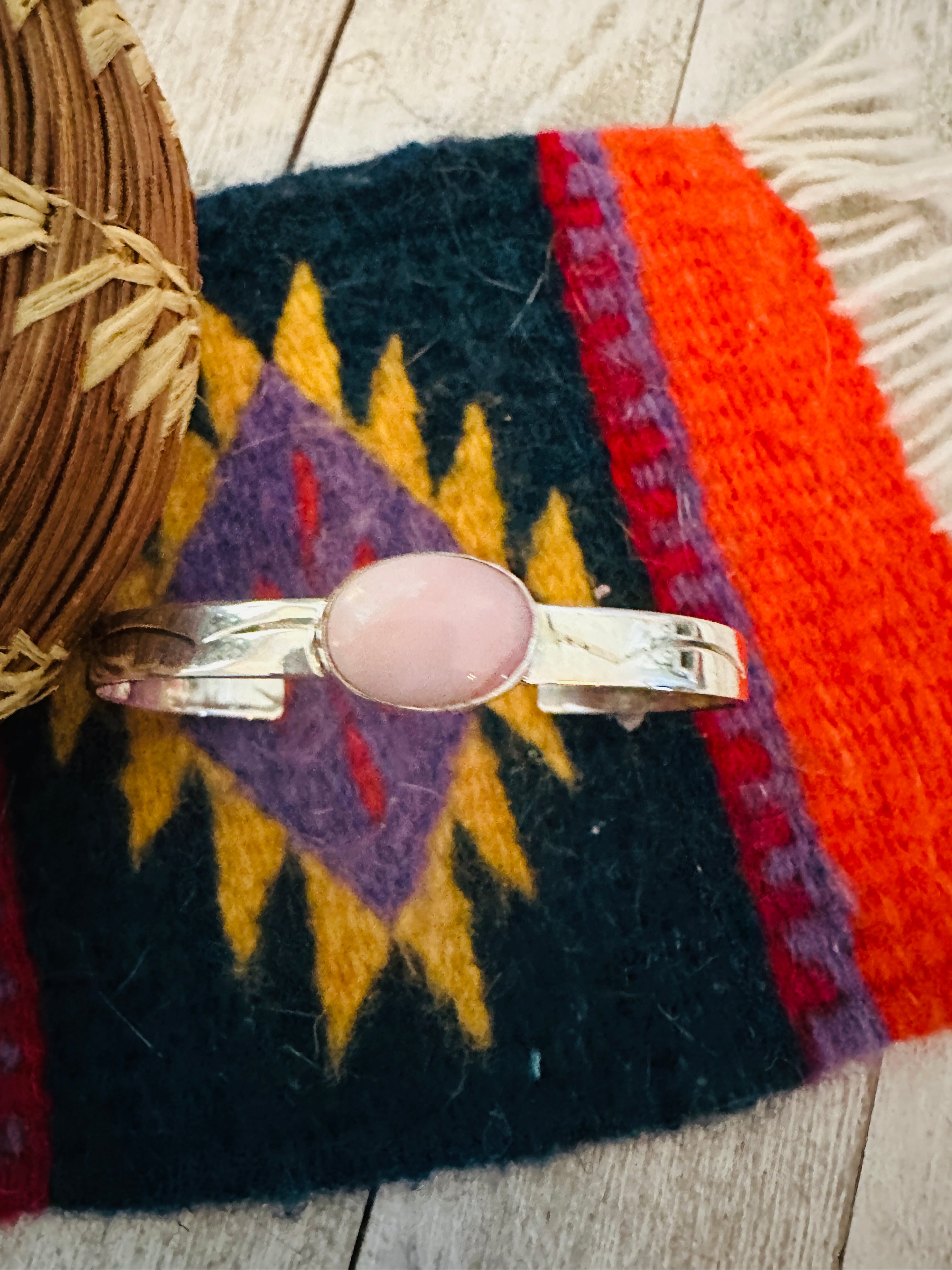 Navajo Queen Pink Conch & Sterling Silver Cuff Bracelet