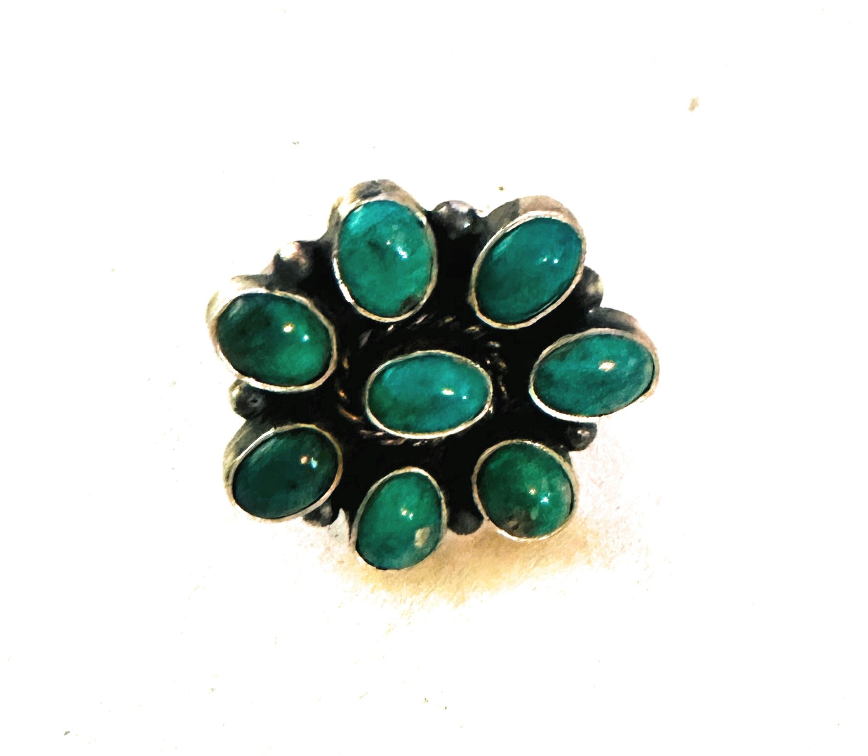 Navajo Sterling Silver & Turquoise Cluster Adjustable Ring