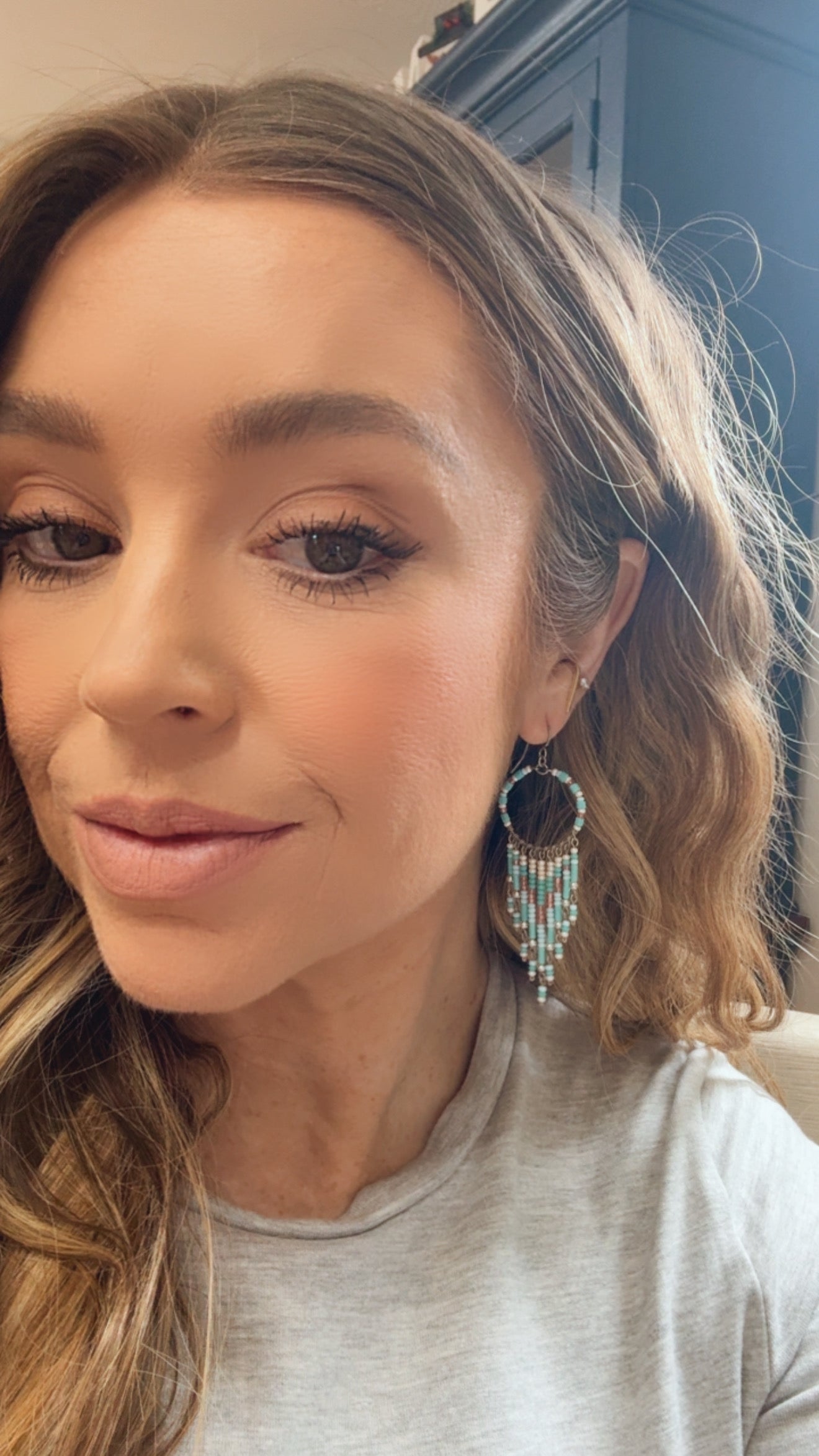 “The Golden Collection”  Wild Blue Hoops Handmade Multi Color Beaded Earrings