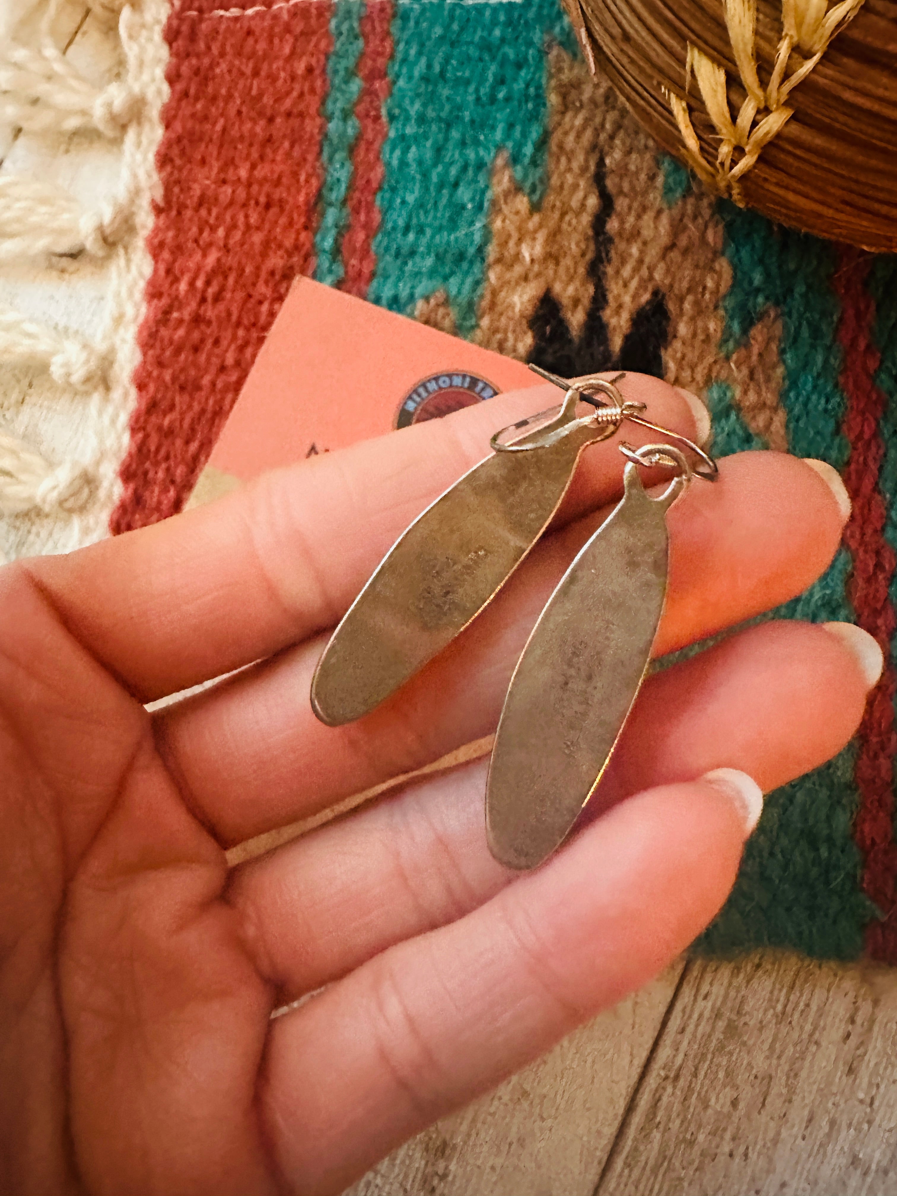 Navajo Queen Pink Conch & Sterling Silver Dangle Earrings