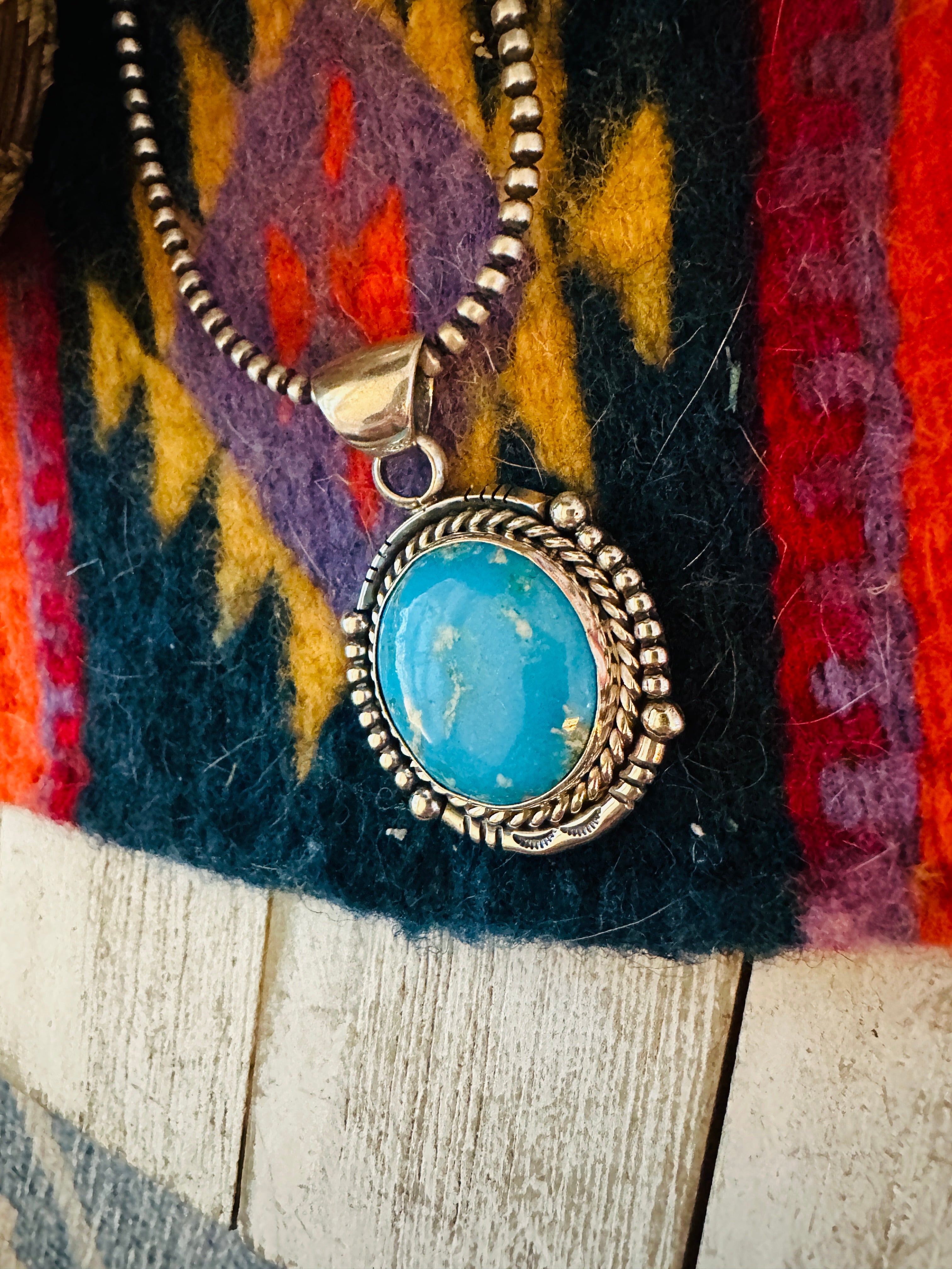 Navajo Kingman Turquoise & Sterling Silver Pendant