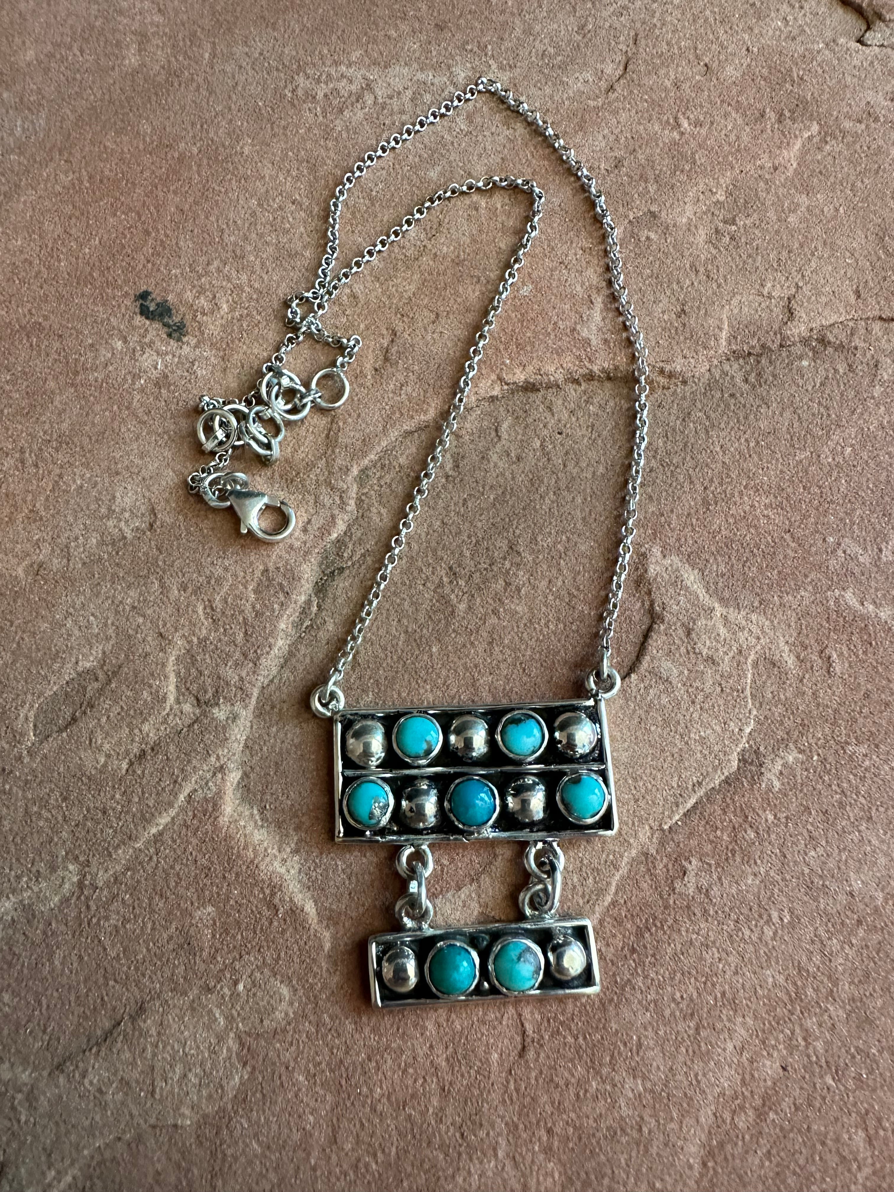 Handmade Turquoise & Sterling Silver Ball Bar Necklace