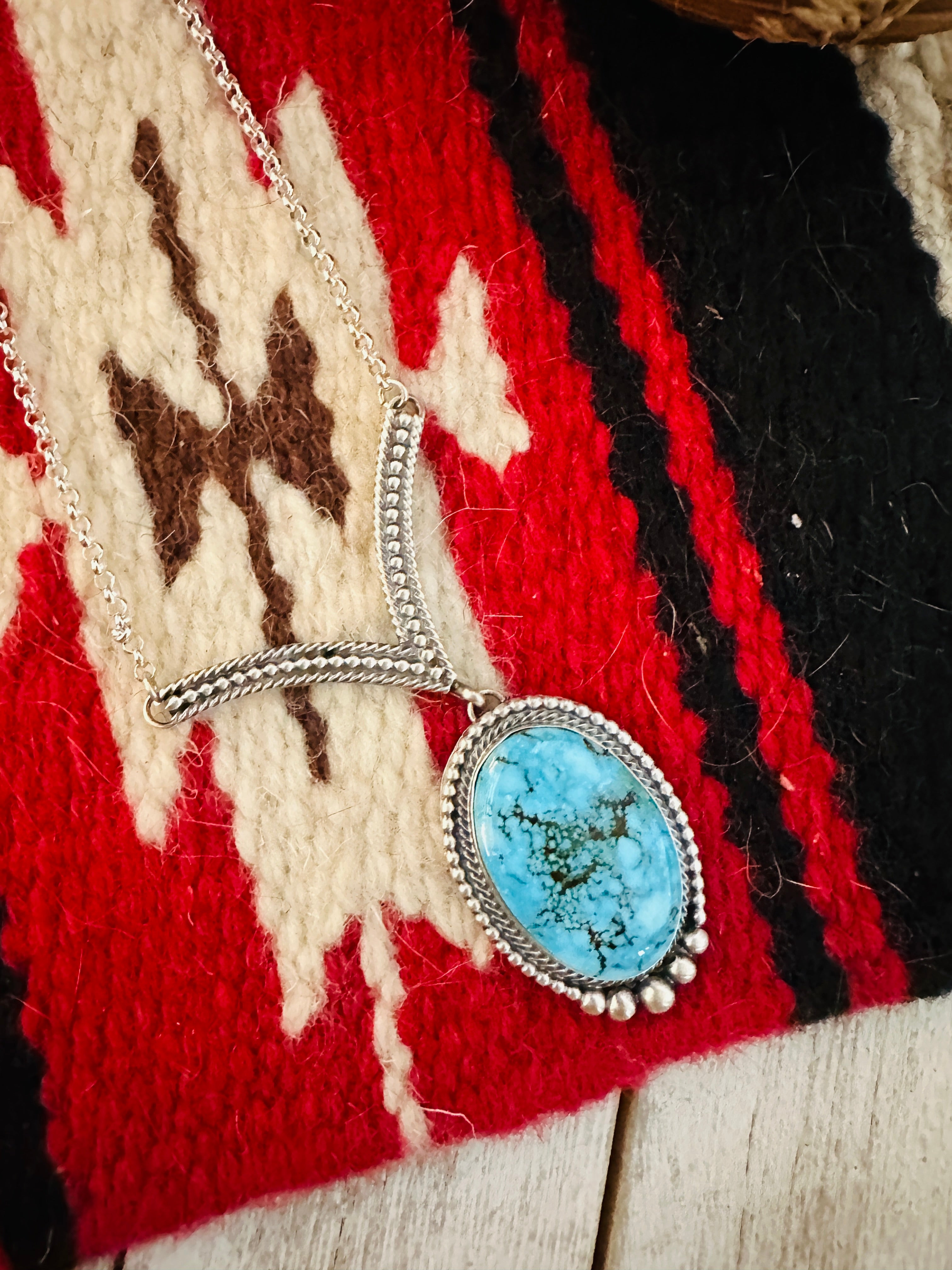 Navajo Sterling Silver & Birds Eye Kingman Turquoise Necklace