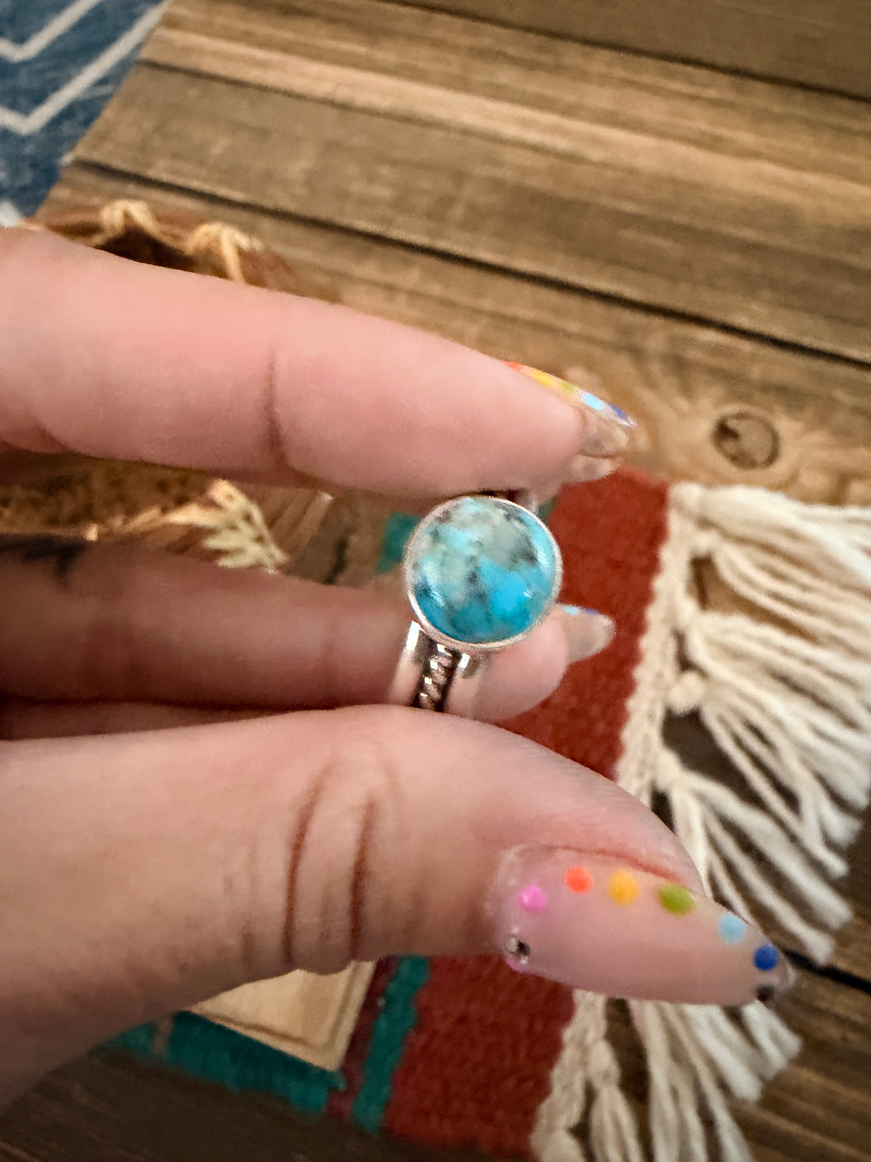 Handcrafted Turquoise & Sterling Silver Band Ring Size 9