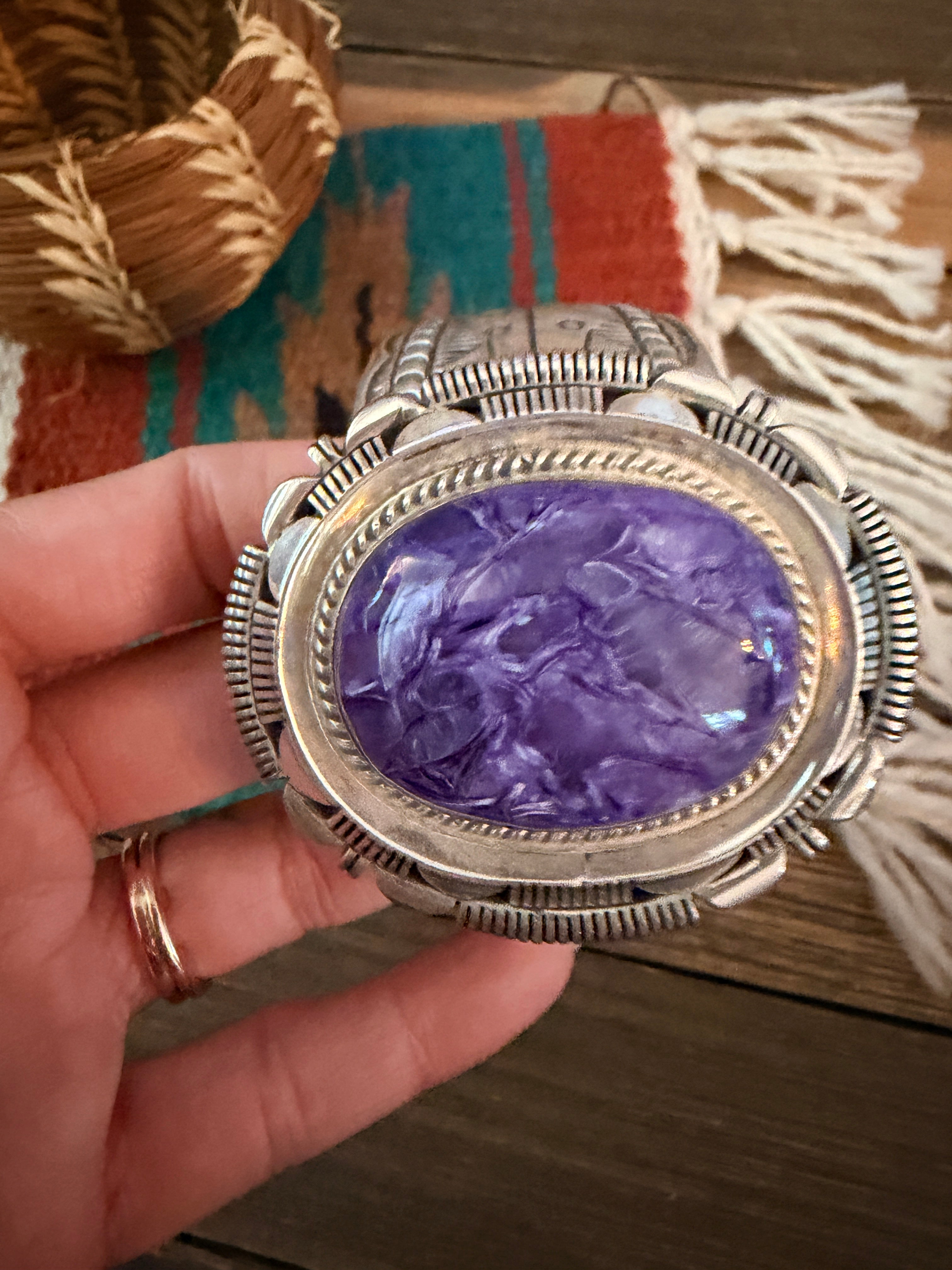 Handcrafted Charoite & Sterling Silver Cuff Bracelet by Marcella James