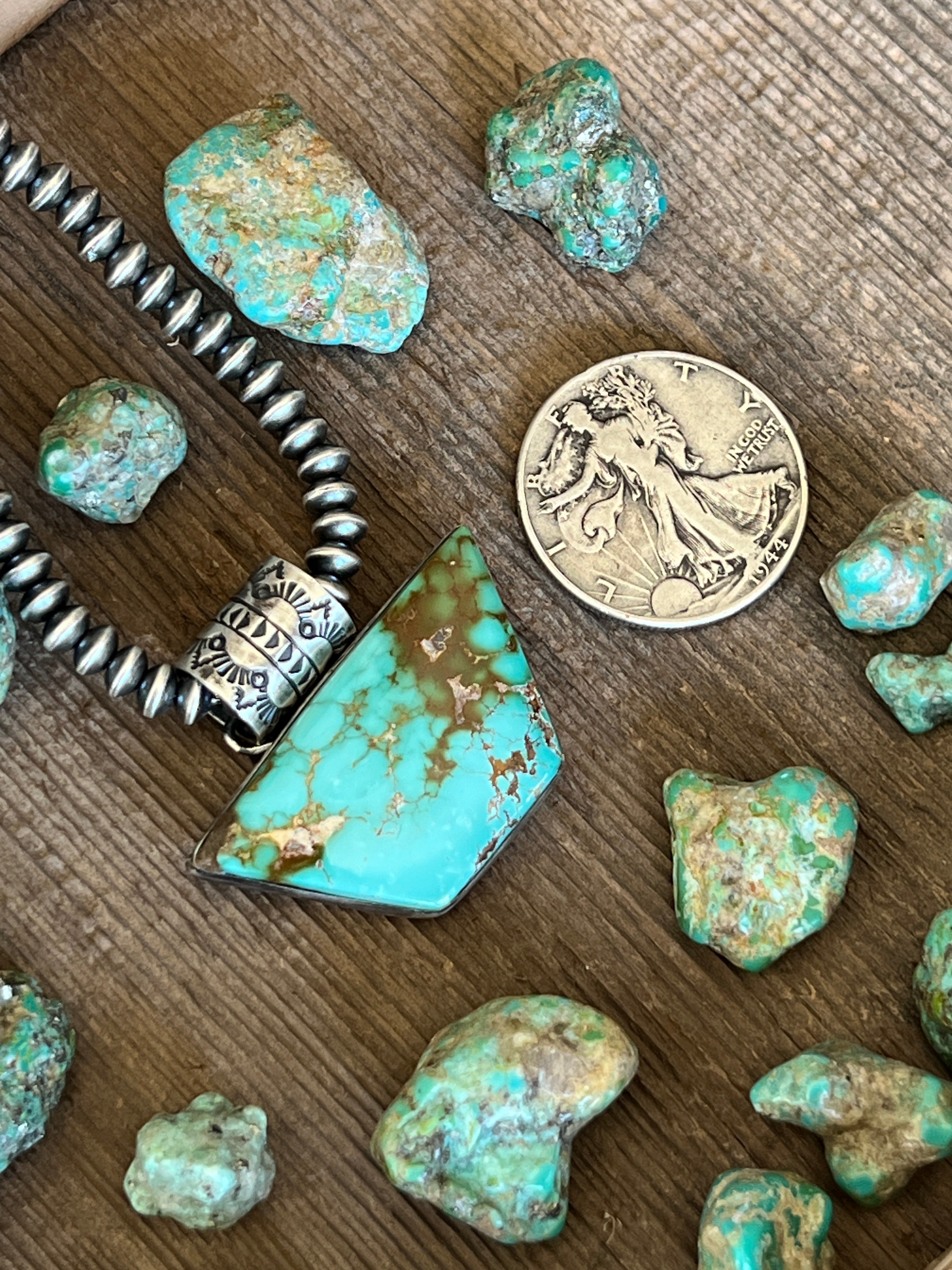 Handcrafted Sterling Silver and Royston Turquoise Solo Pendant by Angela Martin