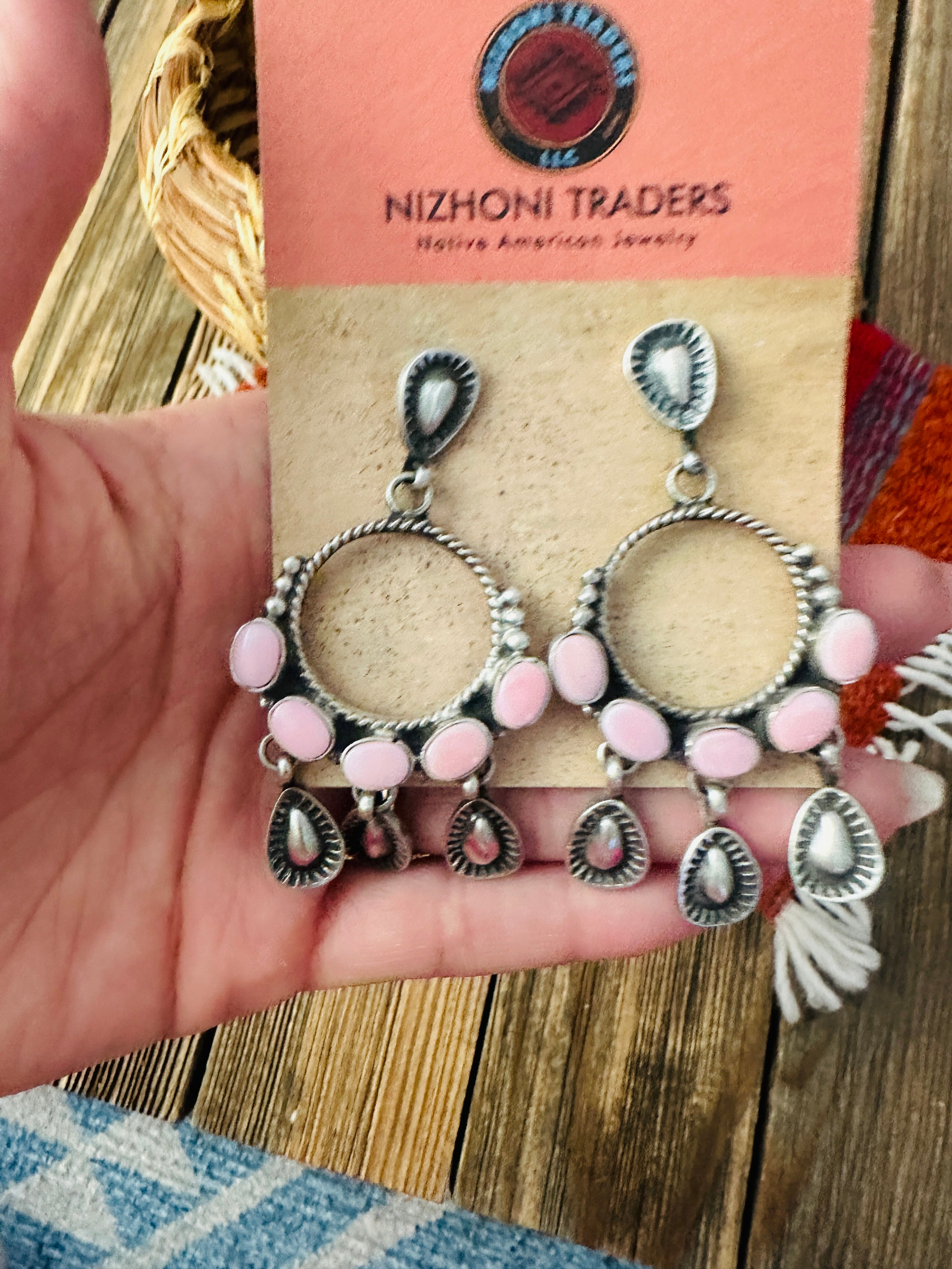 Handcrafted Queen Pink Conch & Sterling Silver Dangle Earrings by Marcella James