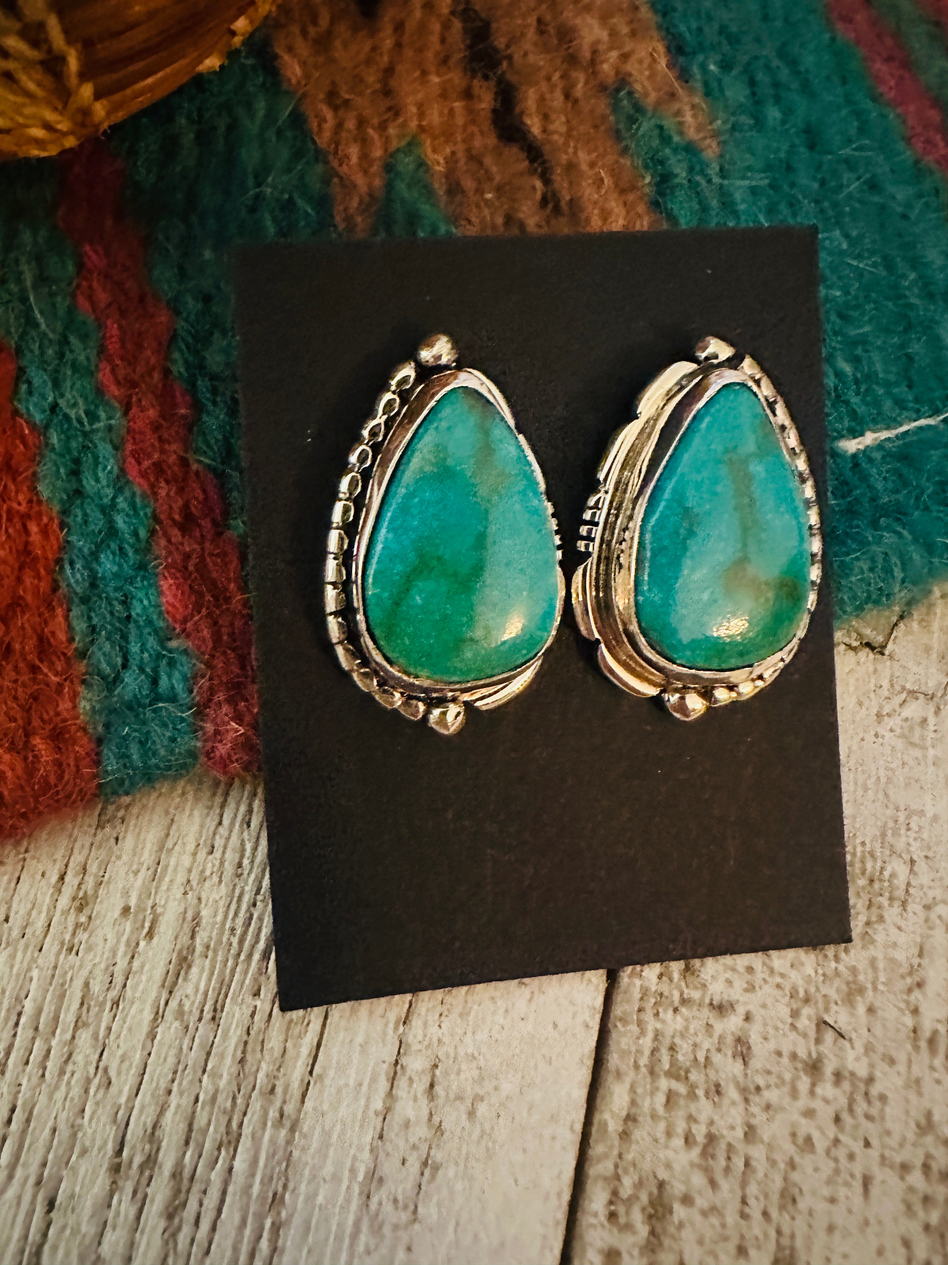 Navajo Turquoise & Sterling Silver Post Earrings by Wydell Billie