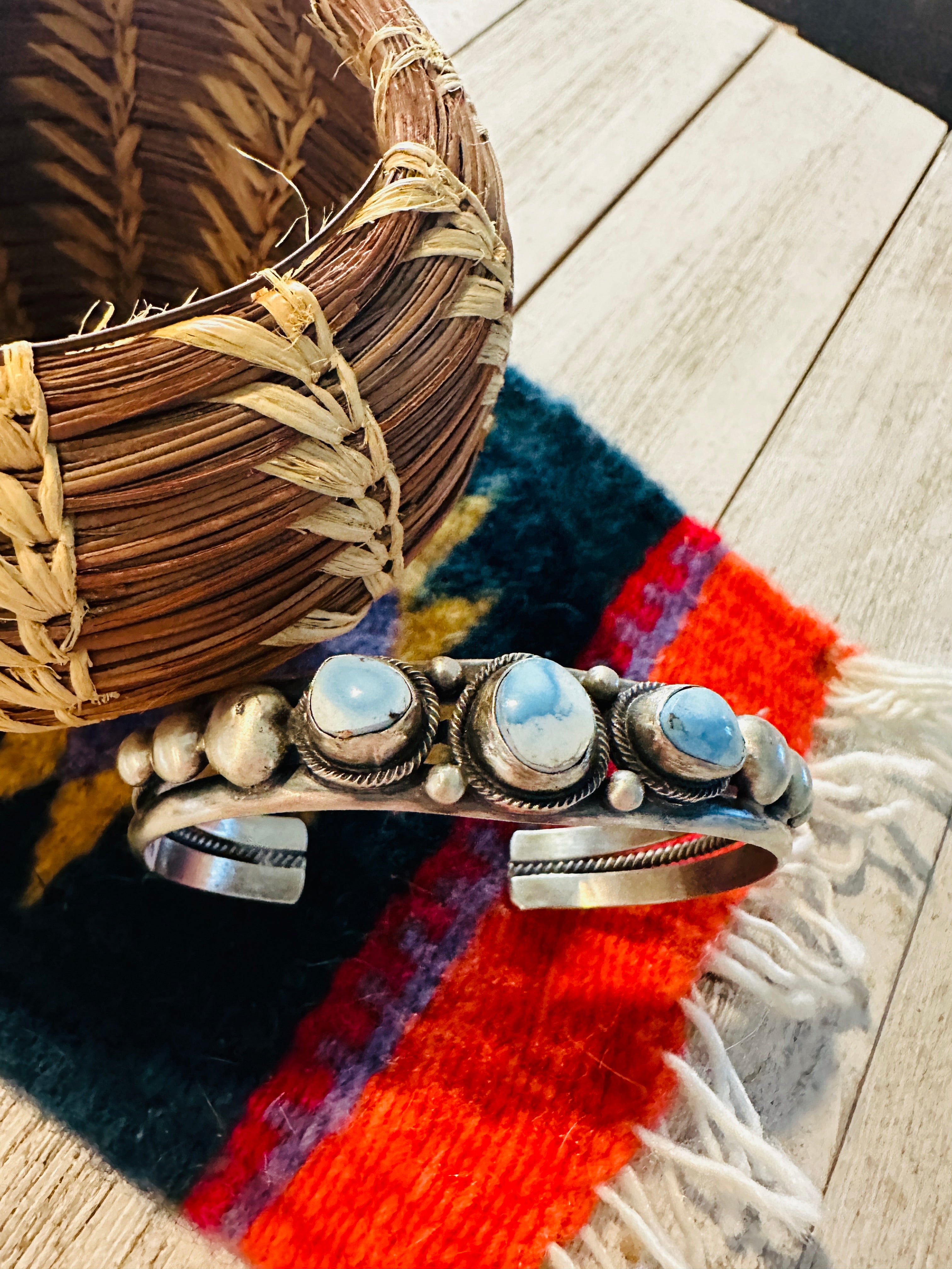 Navajo Golden Hills Turquoise & Sterling Silver Cuff Bracelet