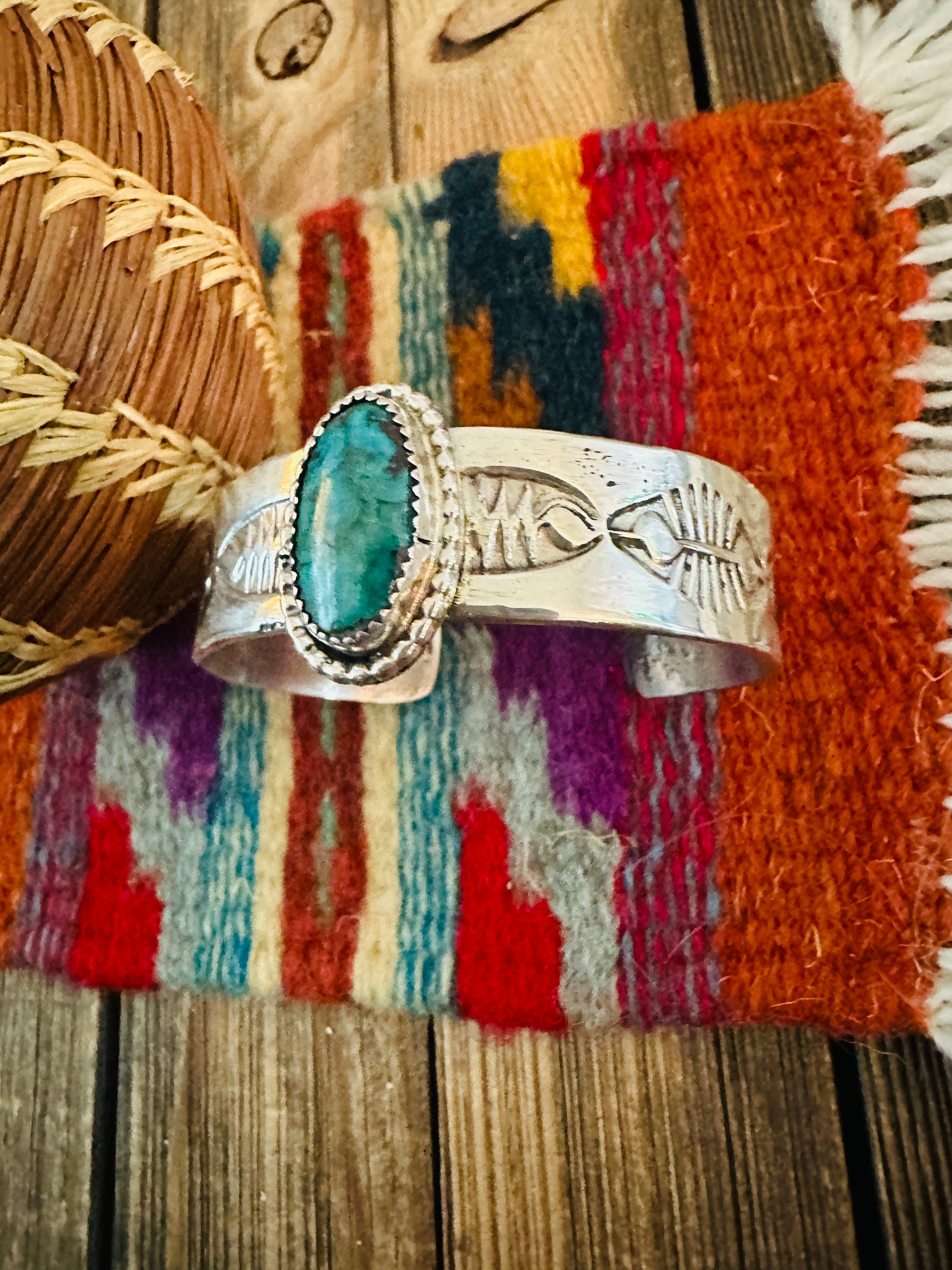 Handcrafted Old Pawn Sterling Silver & Turquoise Cuff Bracelet