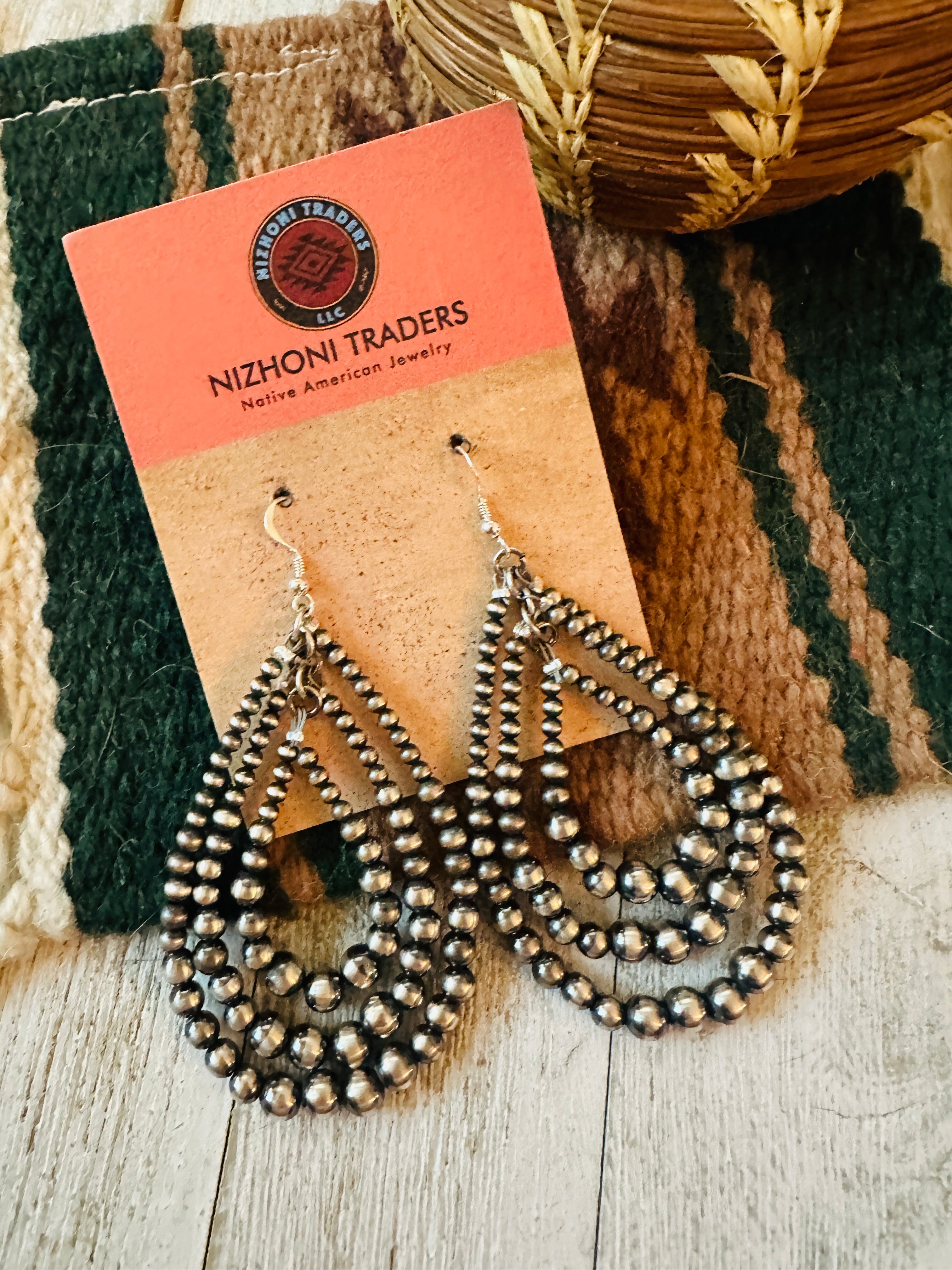 Navajo Sterling Silver Pearl Dangle Hoop Earrings