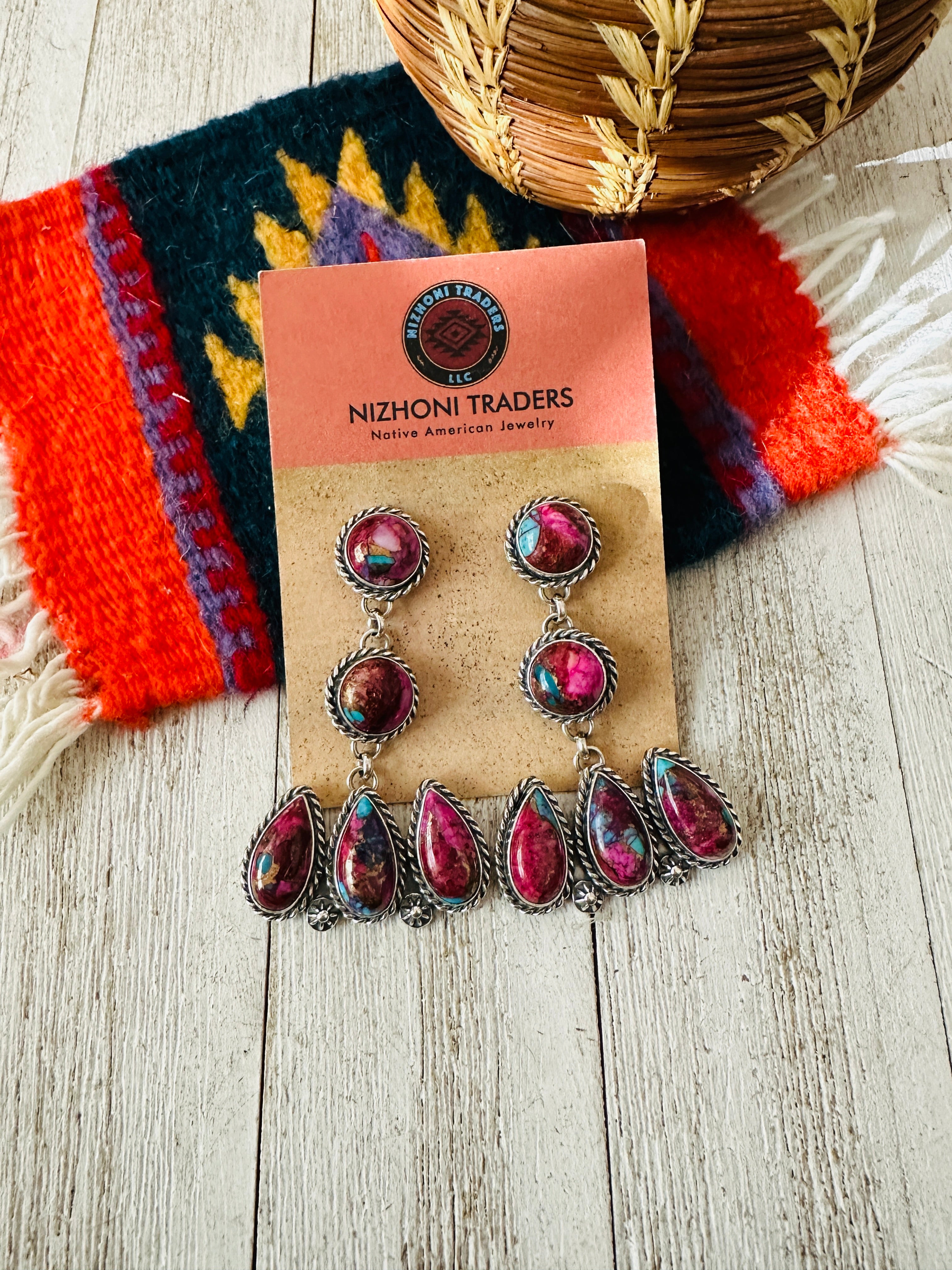 Navajo Sterling Silver & Pink Dream Mojave Dangle Earrings