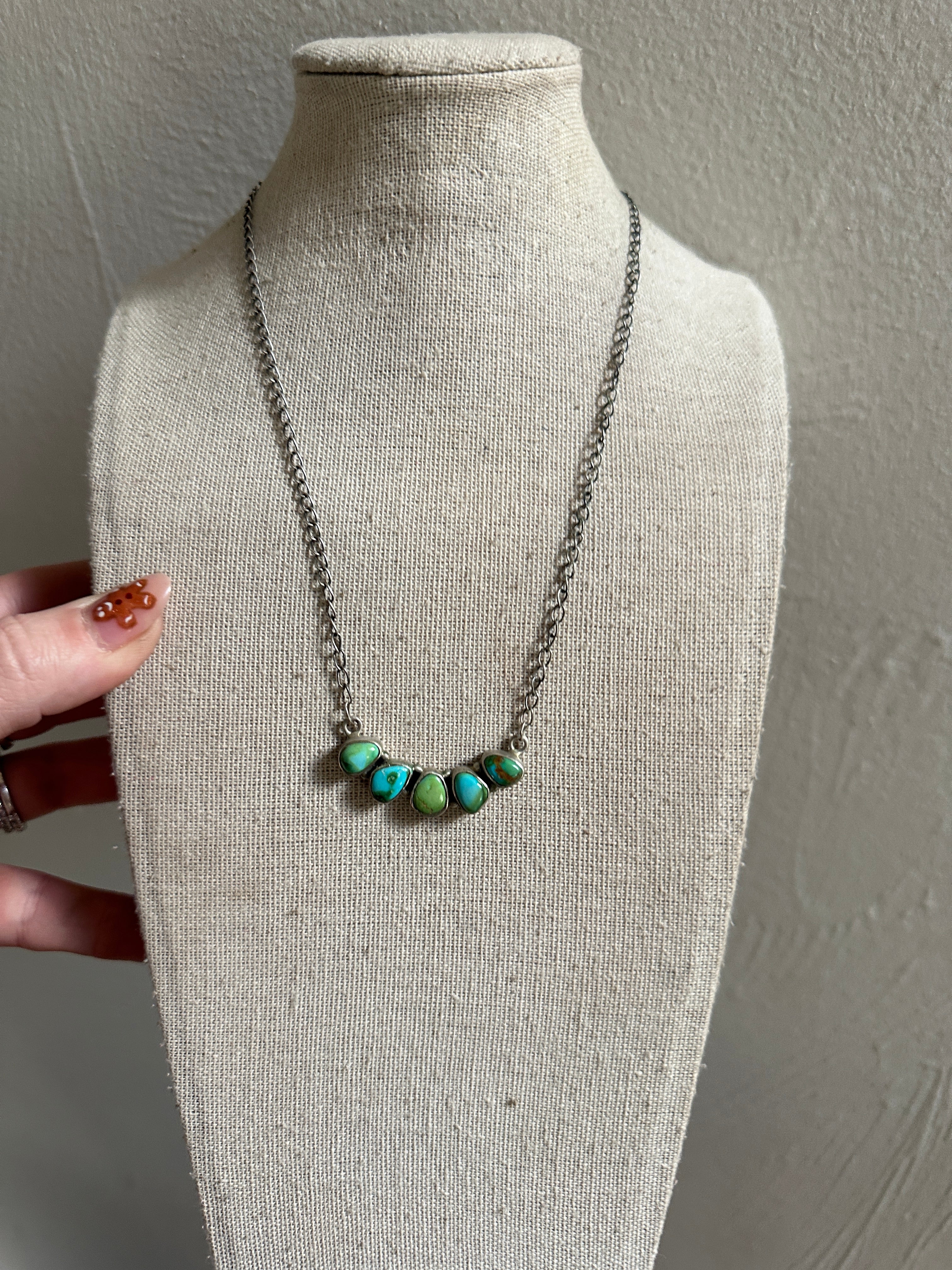 Beautiful Handmade Sterling Silver & Sonoran Mountain Turquoise 5 Stone Necklace