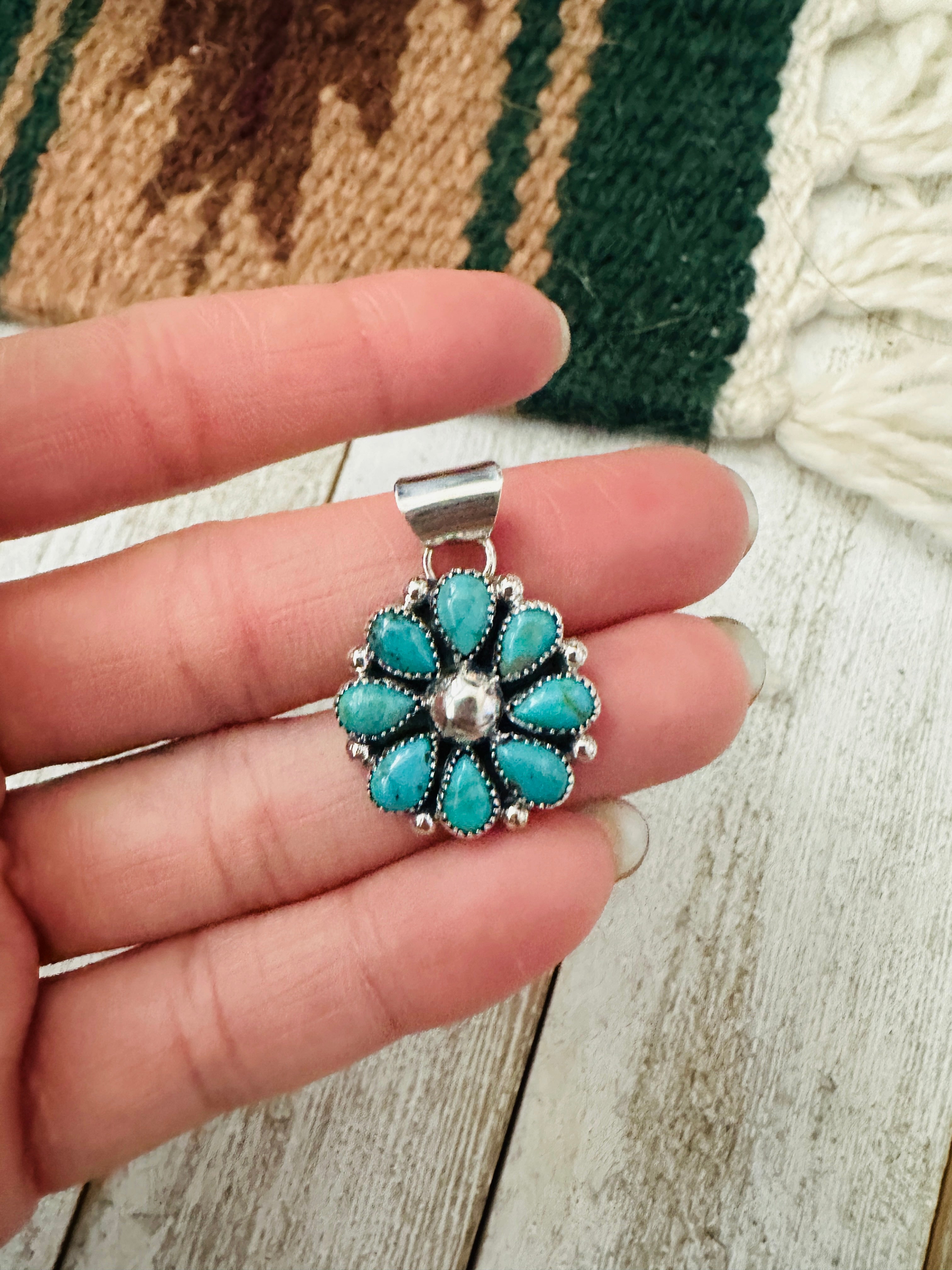 Navajo Turquoise & Sterling Silver Cluster Flower Pendant