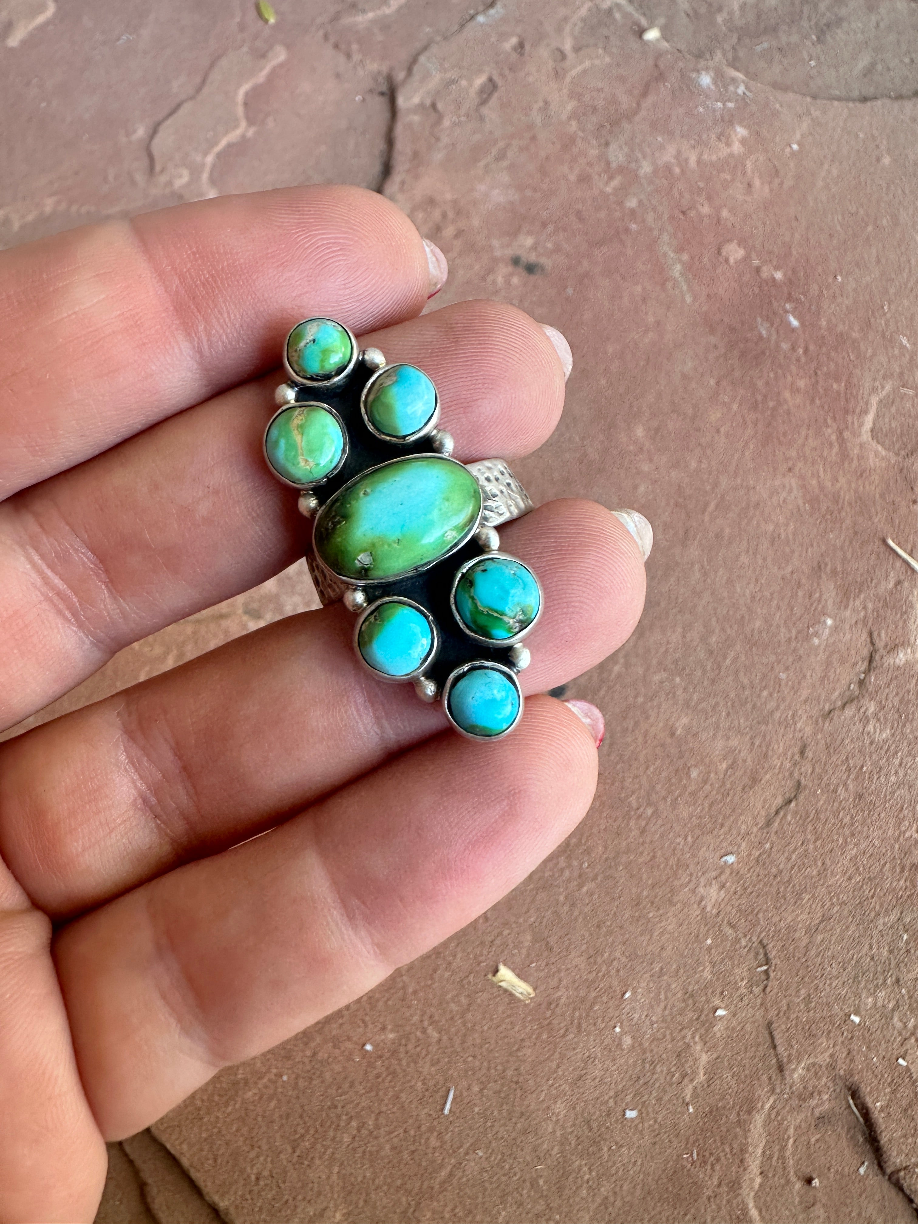 Handmade Sonoran Mountain Turquoise & Sterling Silver Adjustable 7 Ring 2