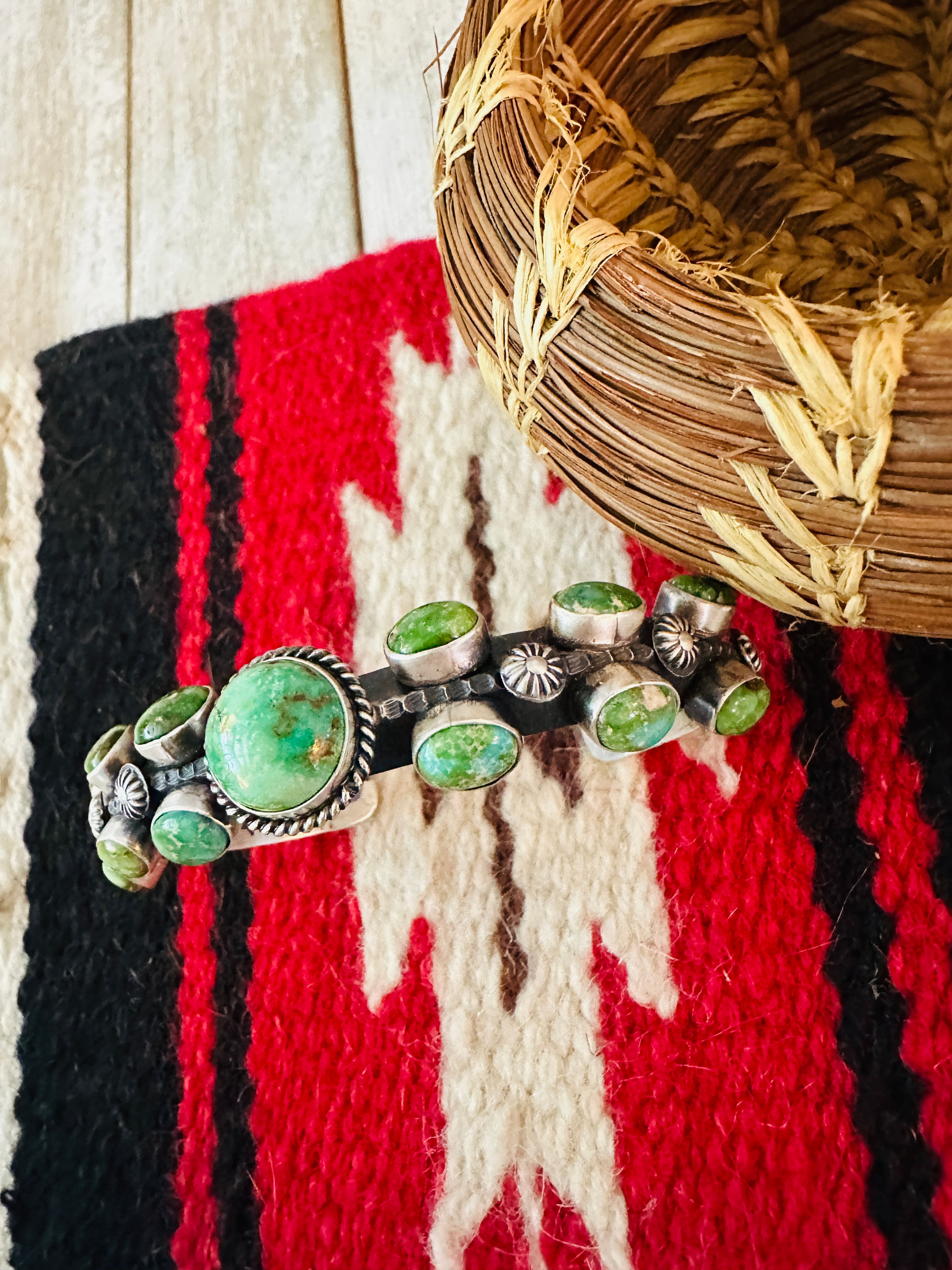 Handcrafted Sonoran Gold Turquoise & Sterling Silver Cuff Bracelet by Kevin Billah