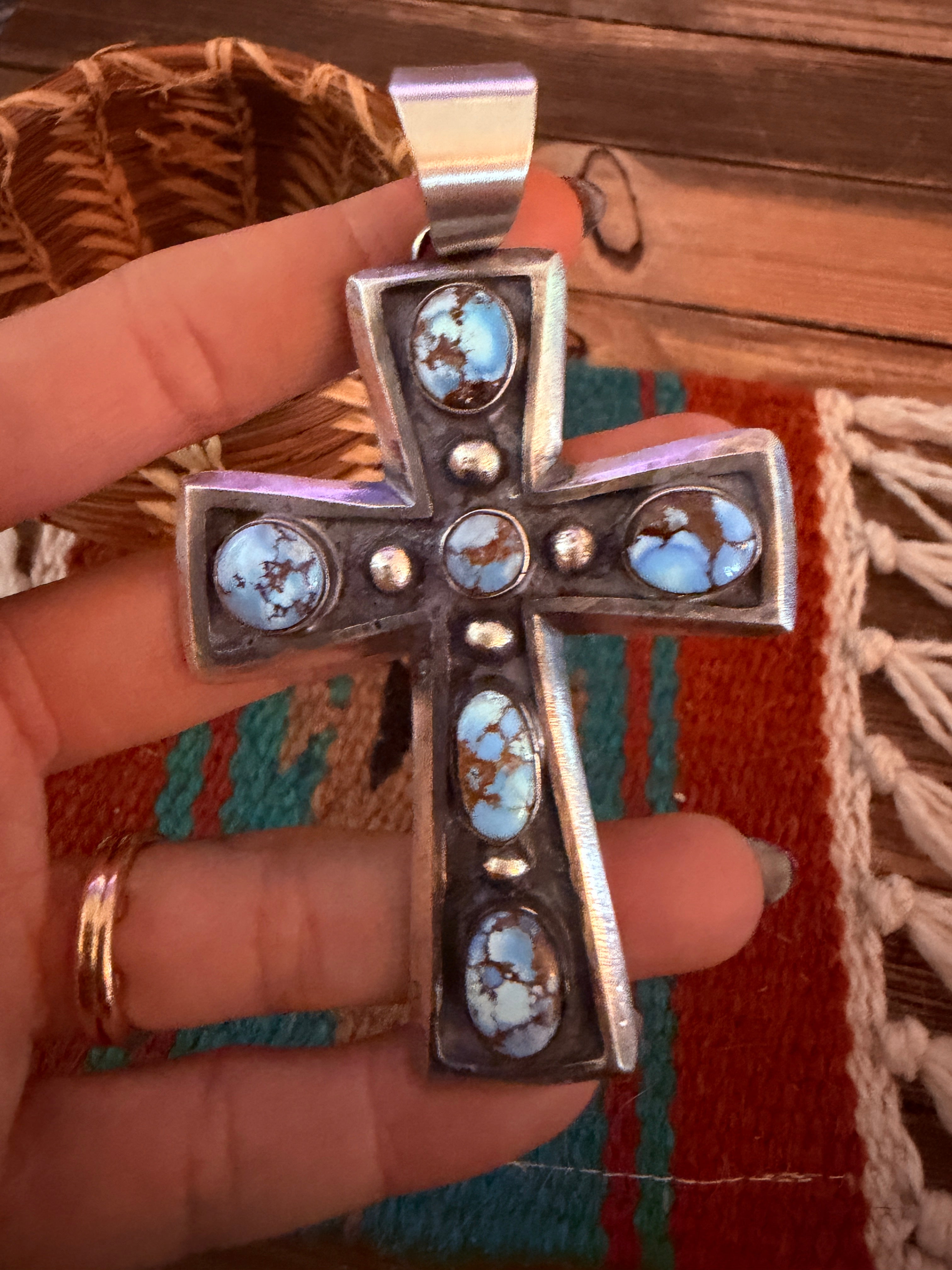 Handcrafted Golden Hills Turquoise & Sterling Silver Cross Pendant by Chimney Butte