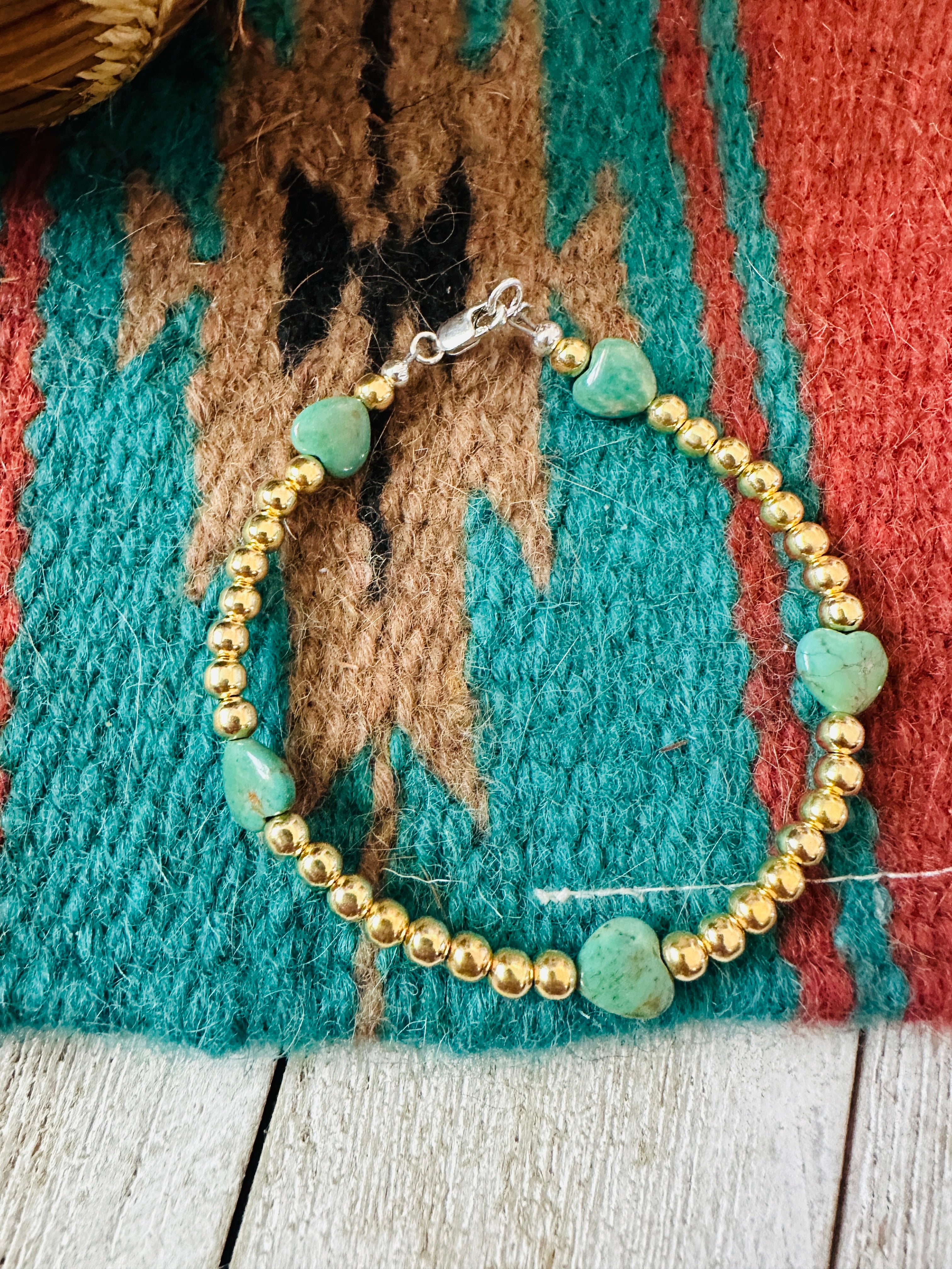 Handcrafted Gold Plated Sterling Silver Pearl & Turquoise Beaded Bracelet
