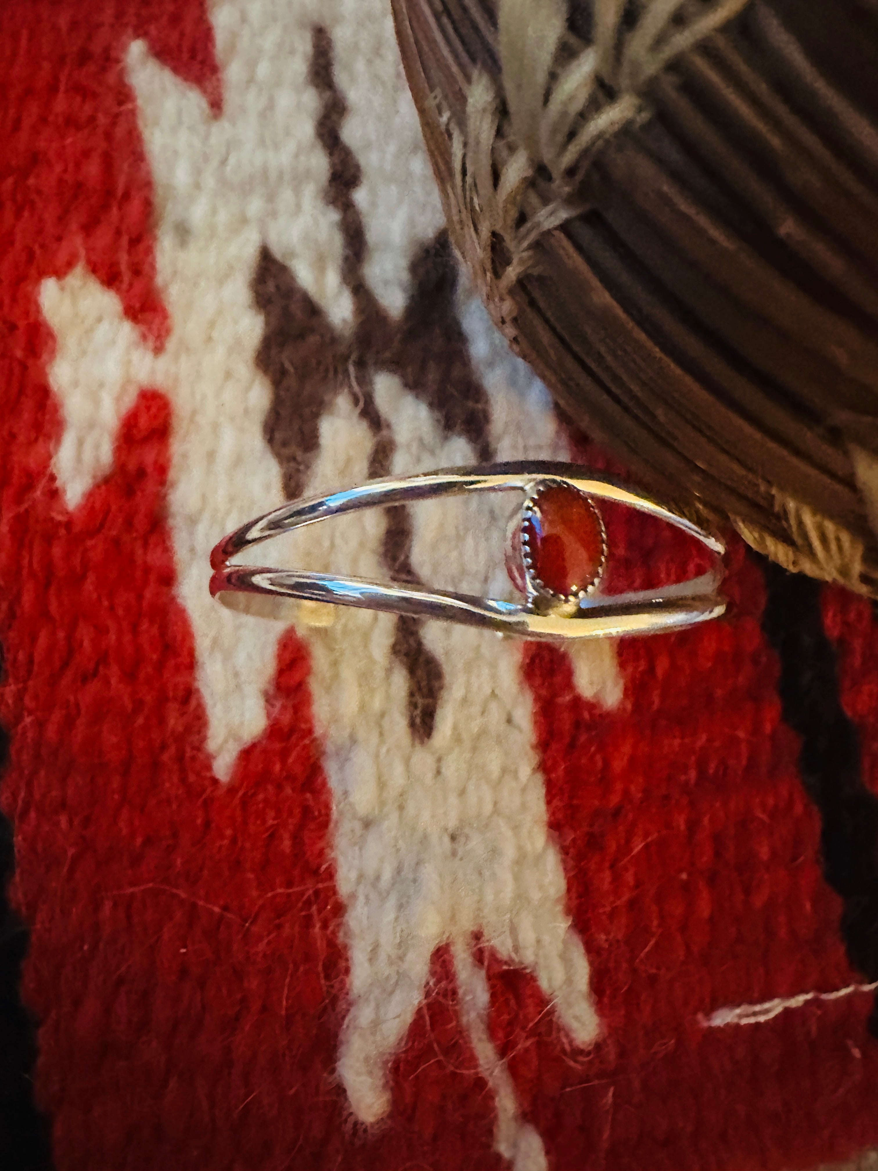 Navajo Sterling Silver & Coral Baby Cuff Bracelet