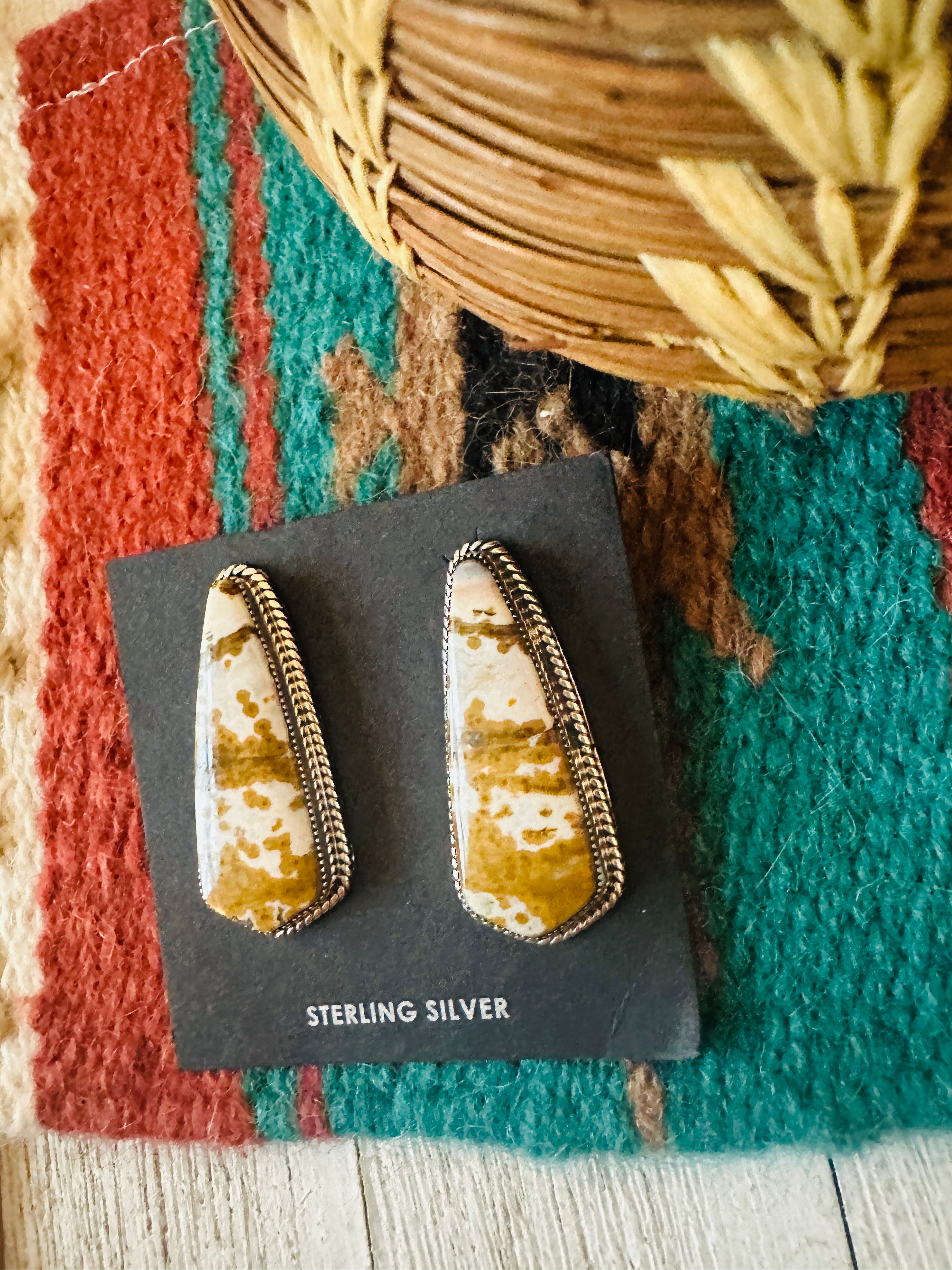 Navajo Jasper Sterling Silver Post Earrings Signed