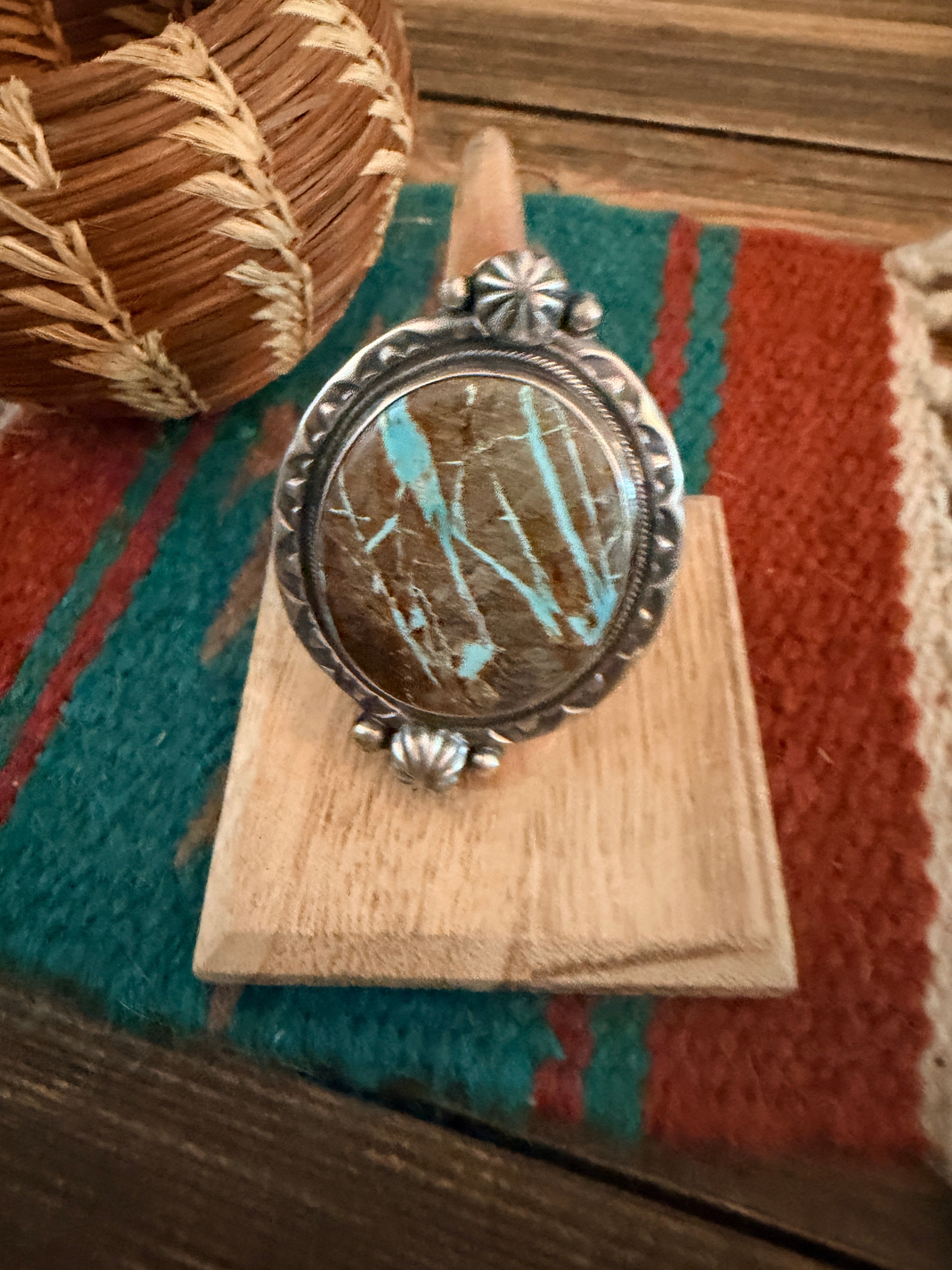 Handcrafted Royston Ribbon Turquoise Sterling Silver Cluster Adjustable Ring